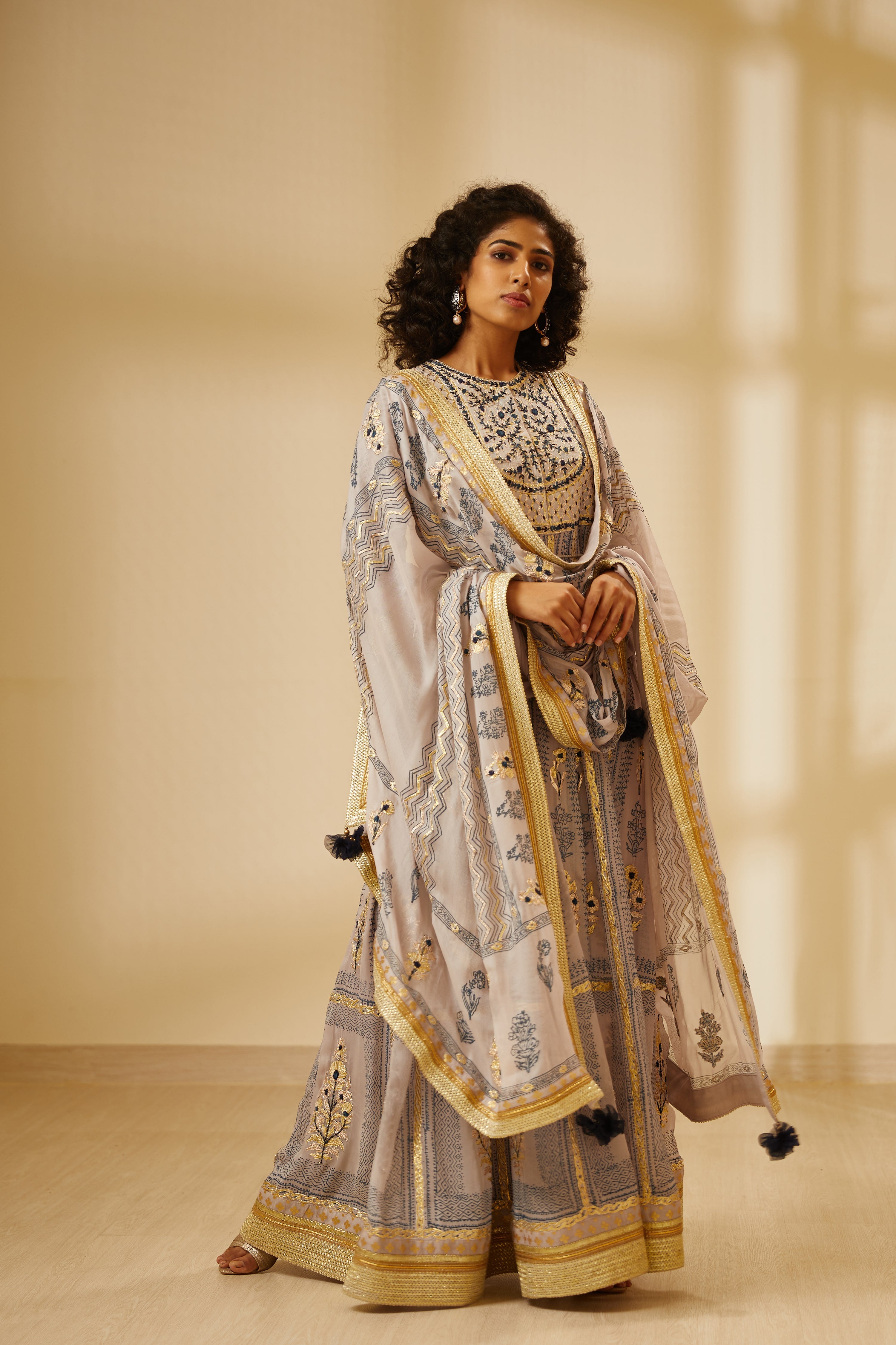 Light Blue Grey Anarkali Set