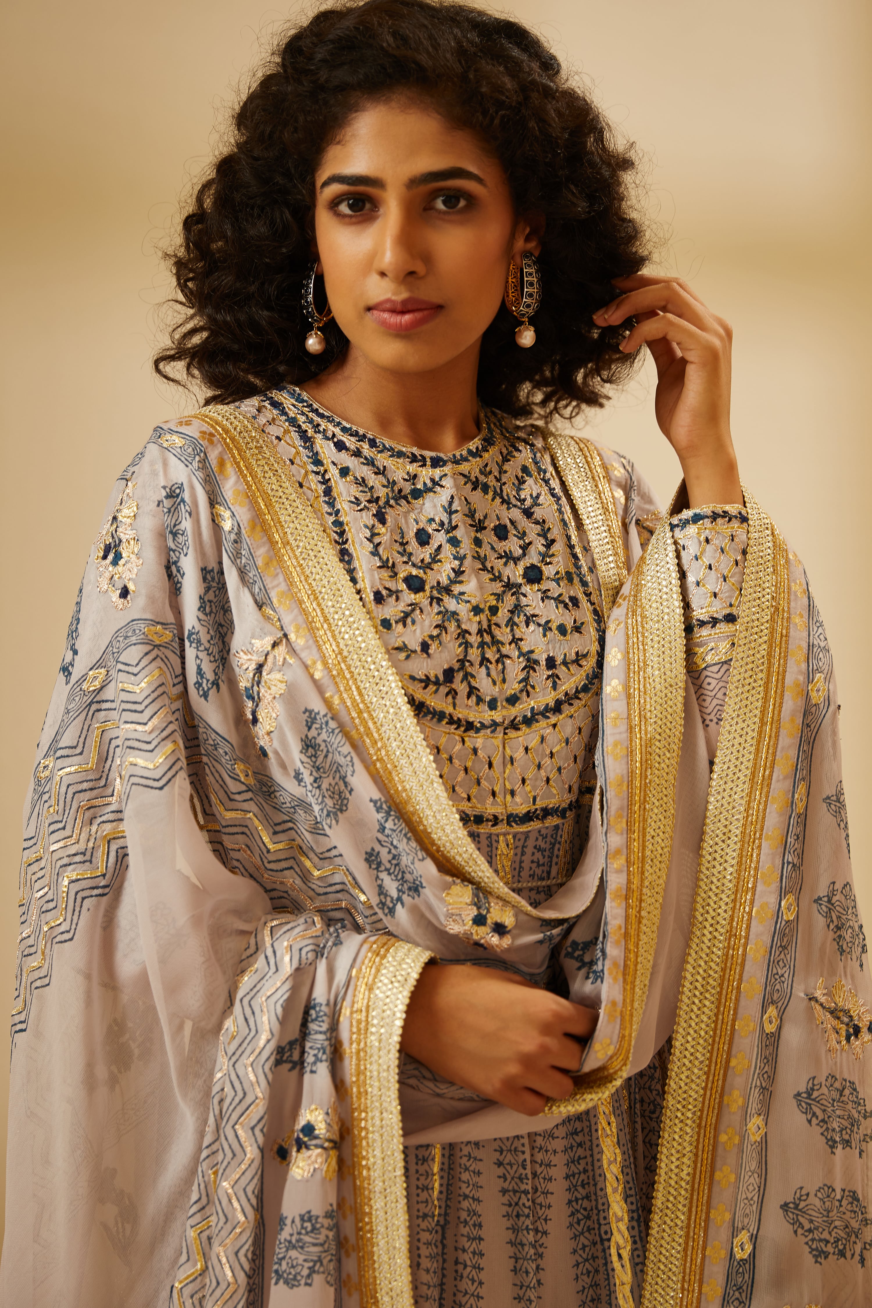 Light Blue Grey Anarkali Set