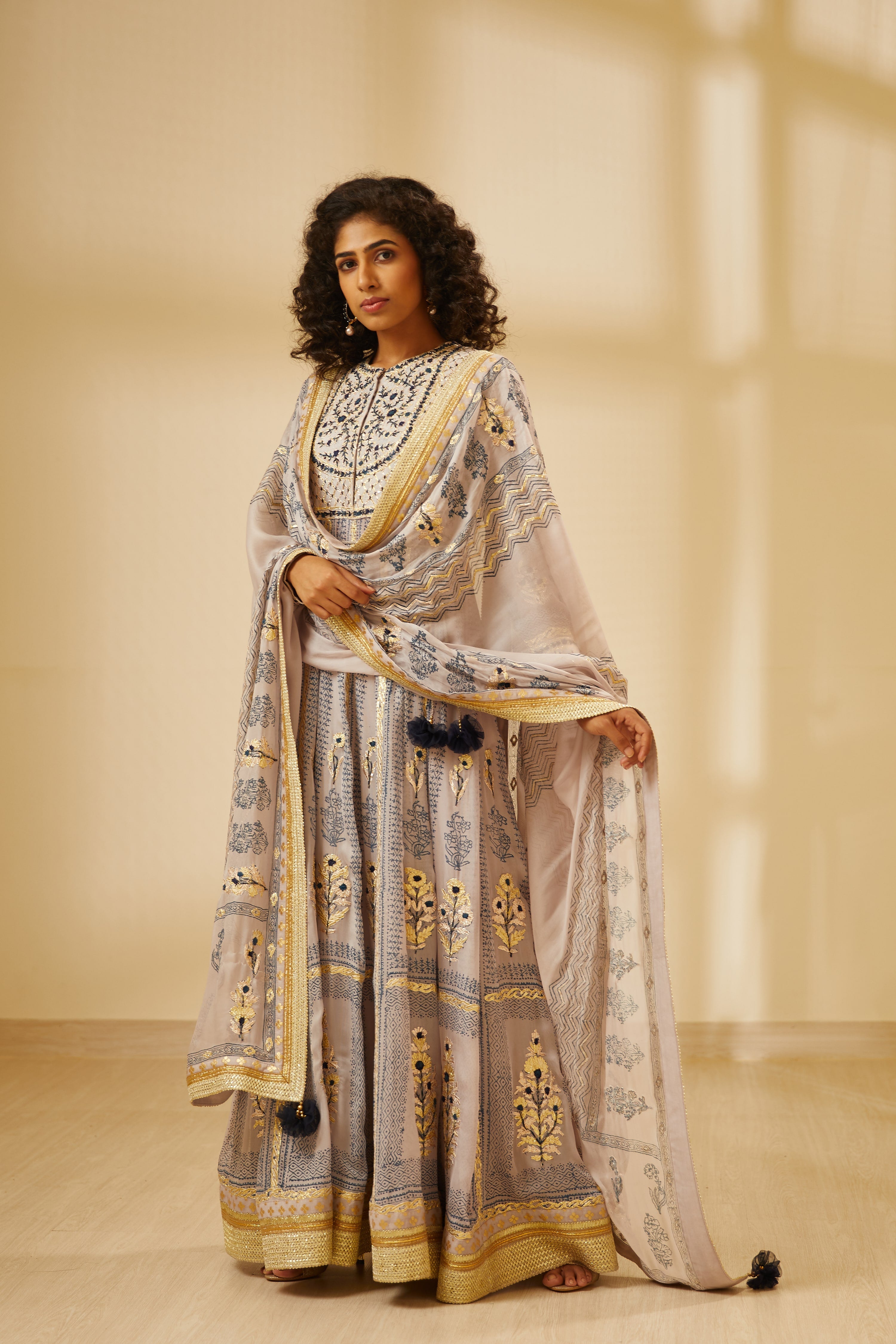 Light Blue Grey Anarkali Set