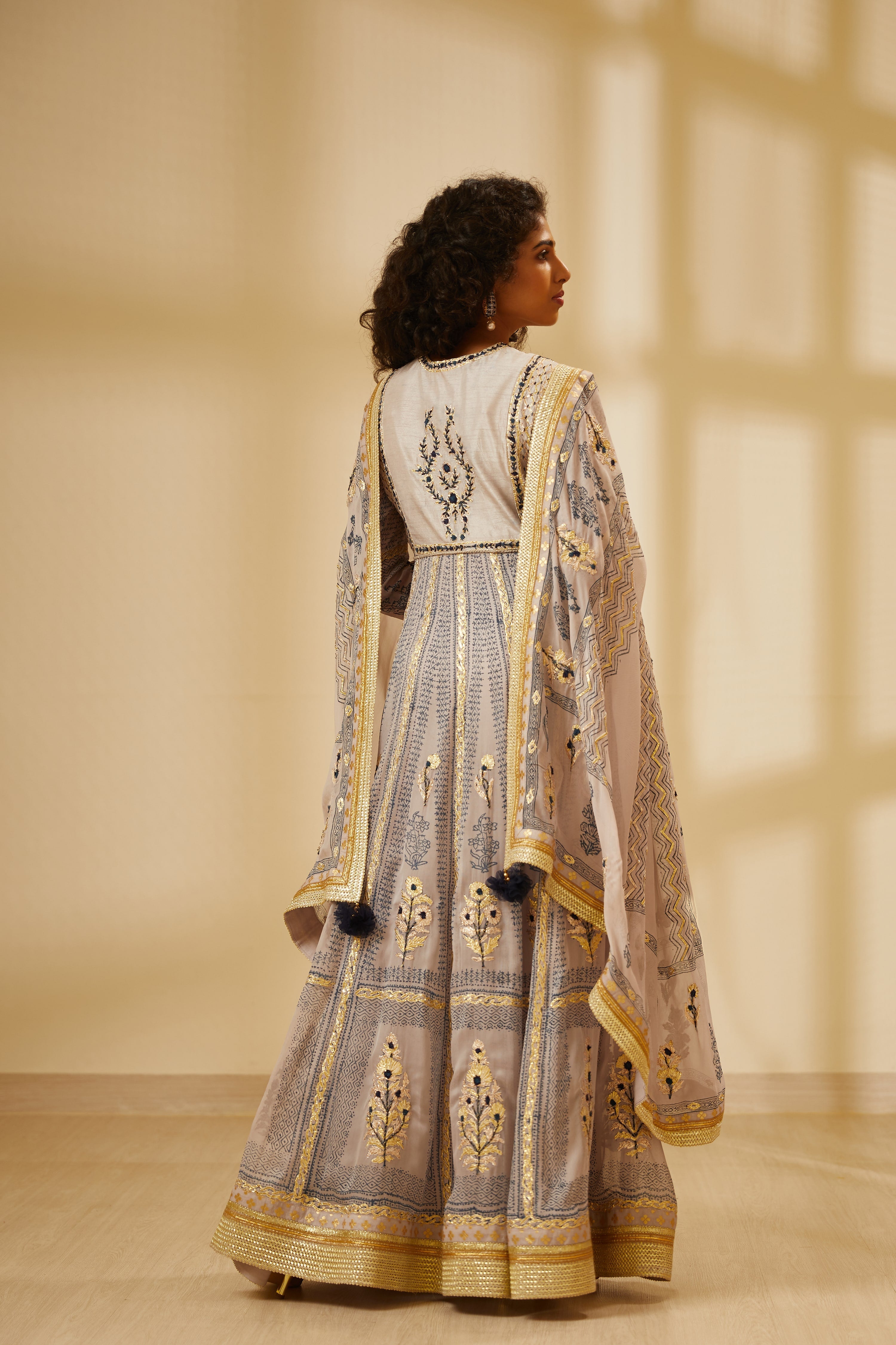 Light Blue Grey Anarkali Set