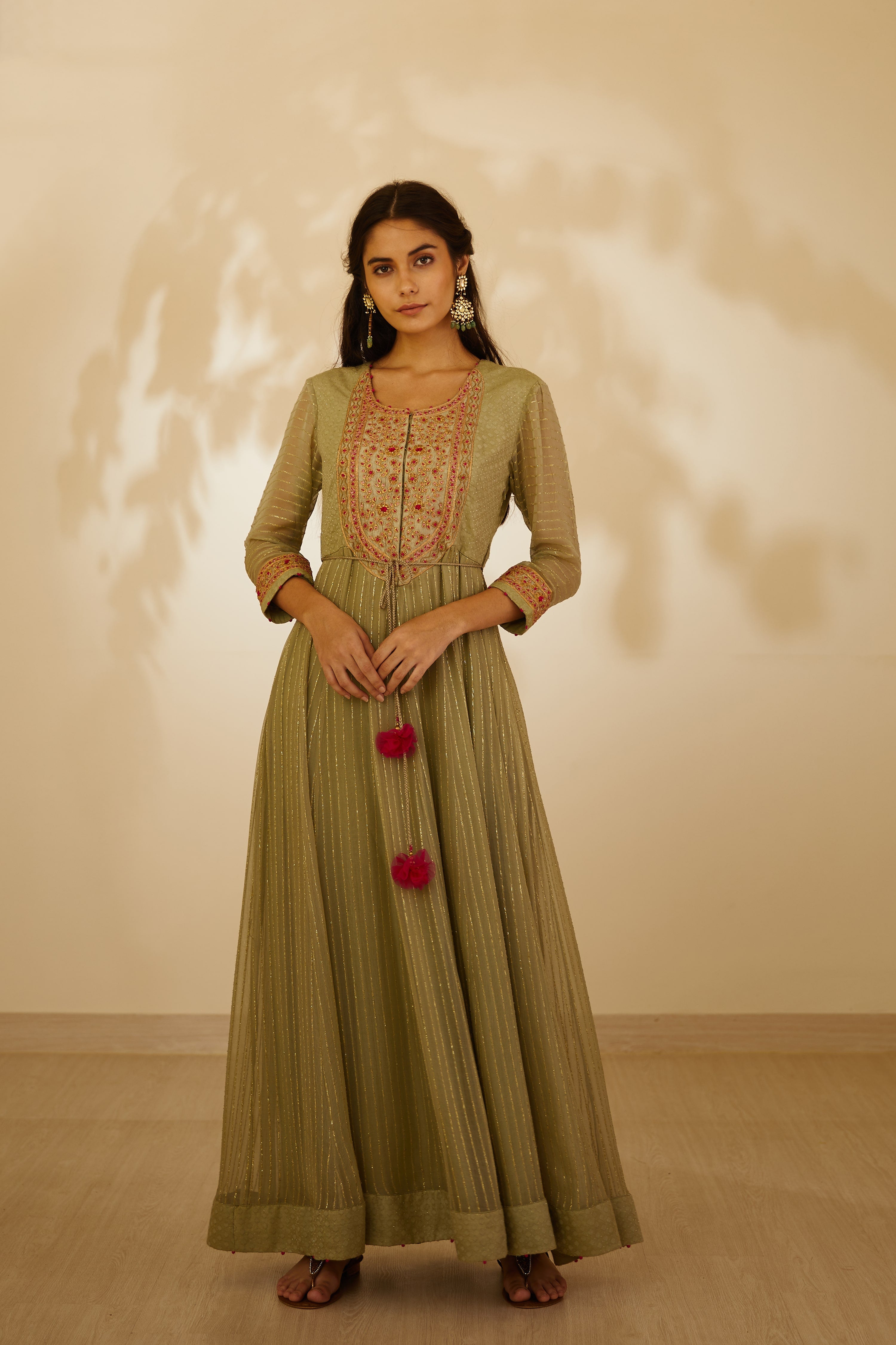 Neutral Green Anarkali Set