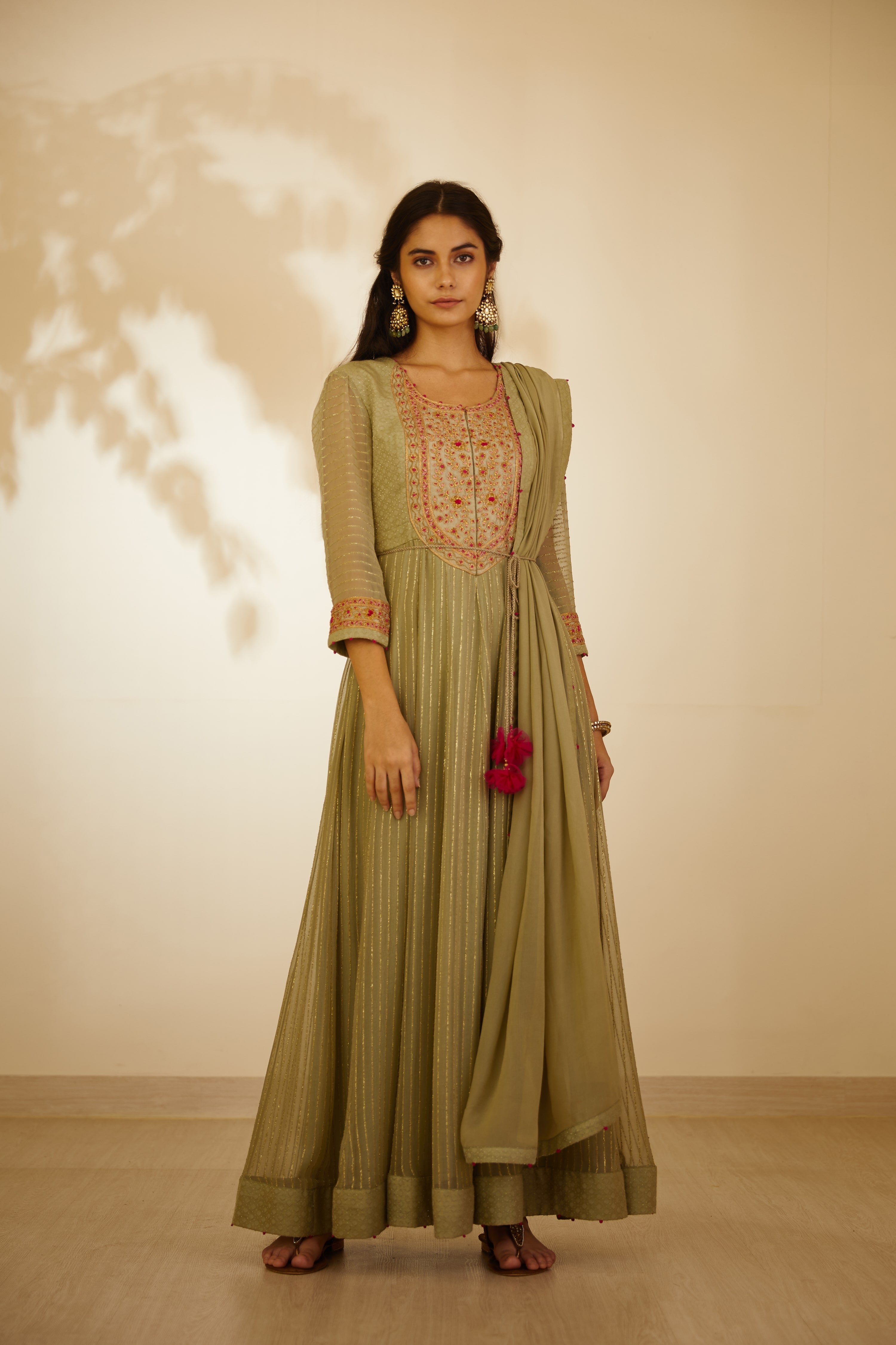 Neutral Green Anarkali Set
