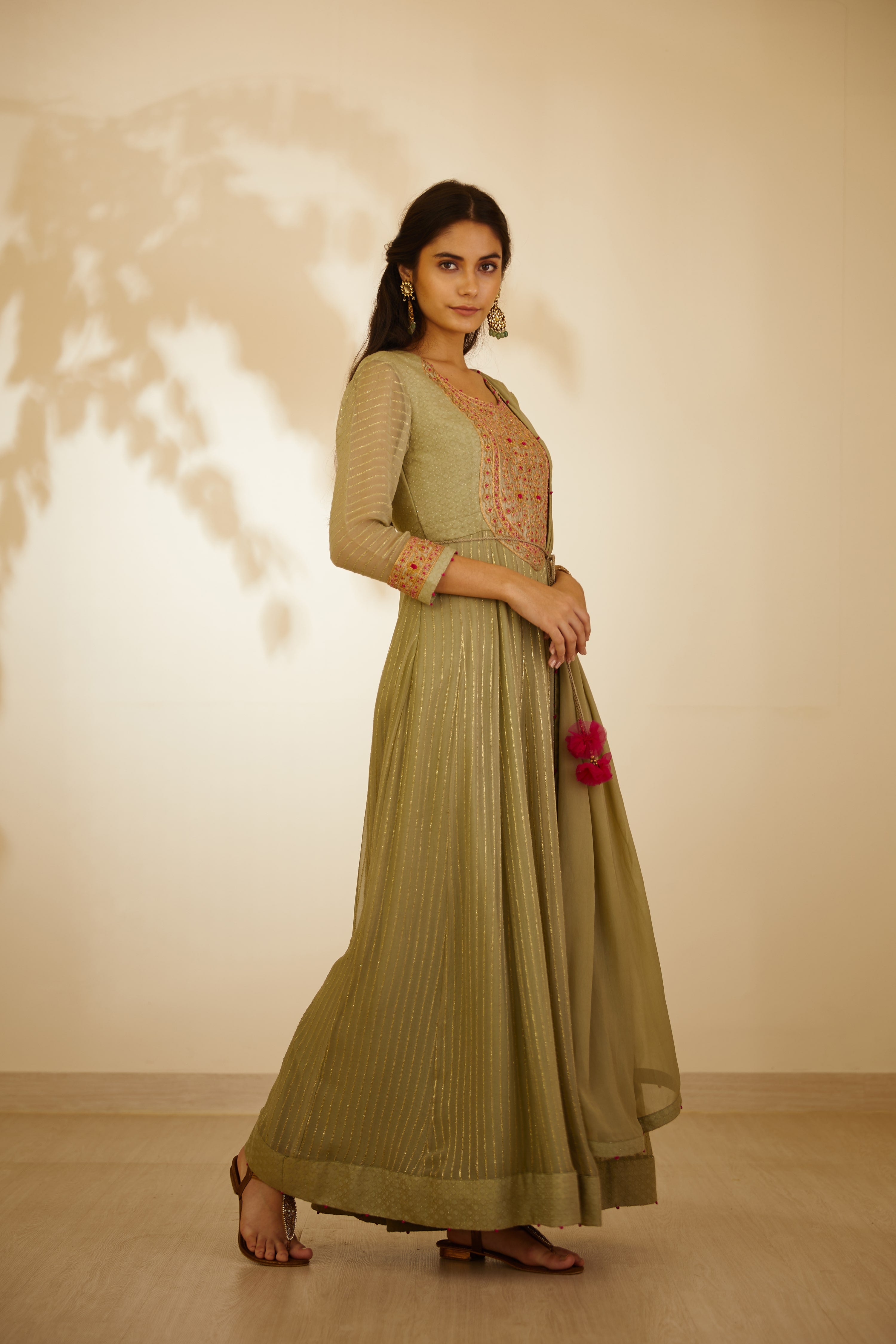 Neutral Green Anarkali Set