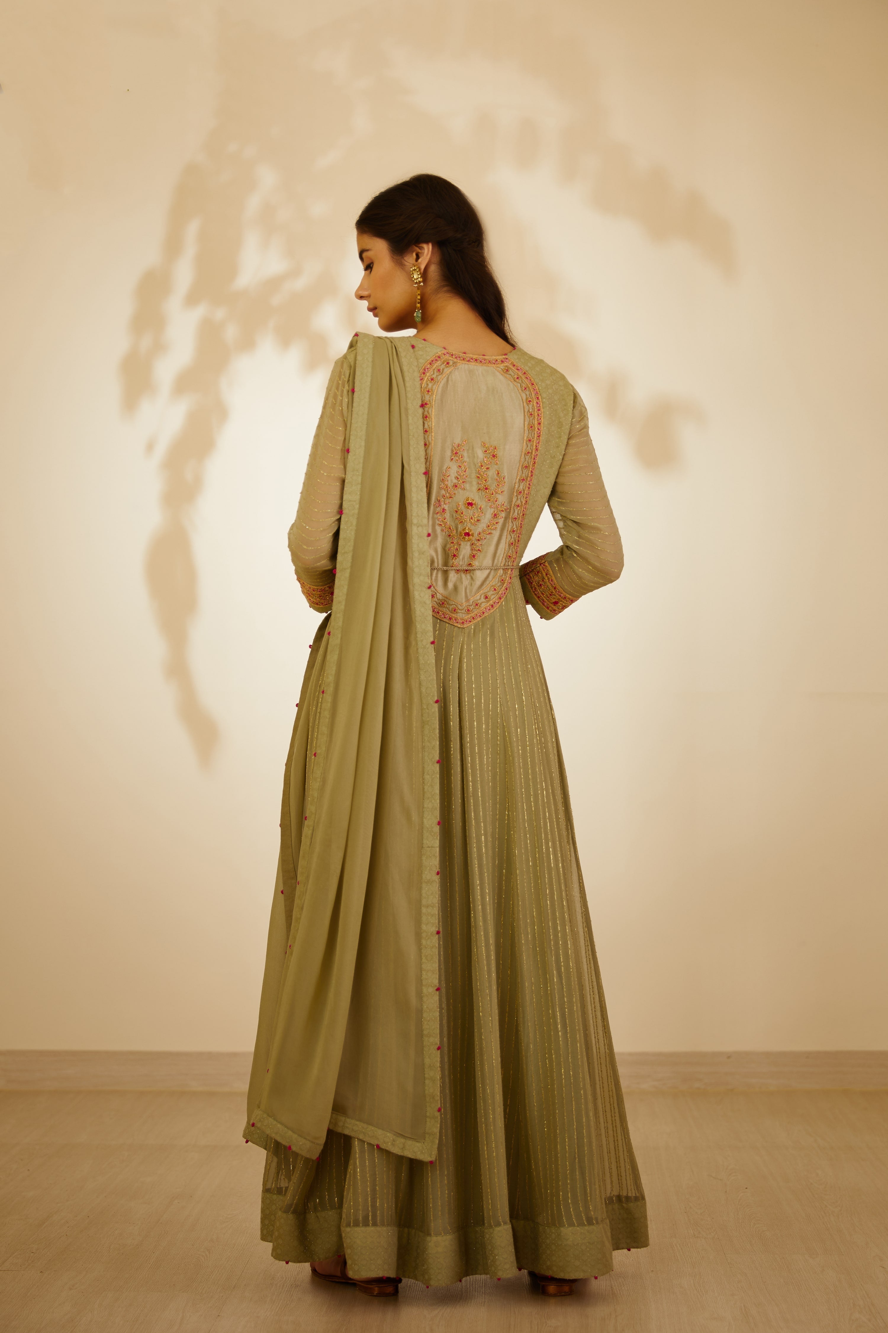 Neutral Green Anarkali Set