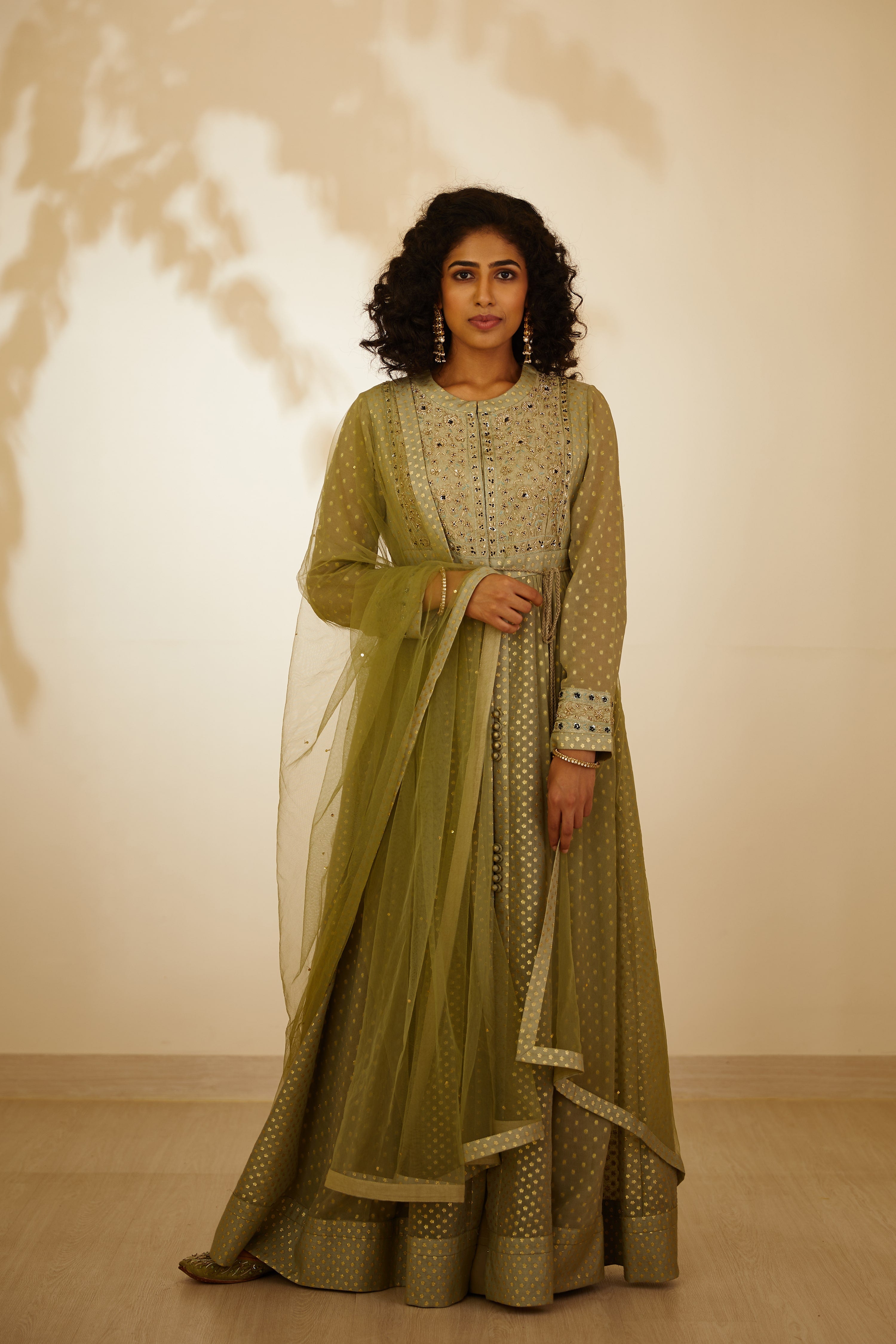 Neutral Green Anarkali Set