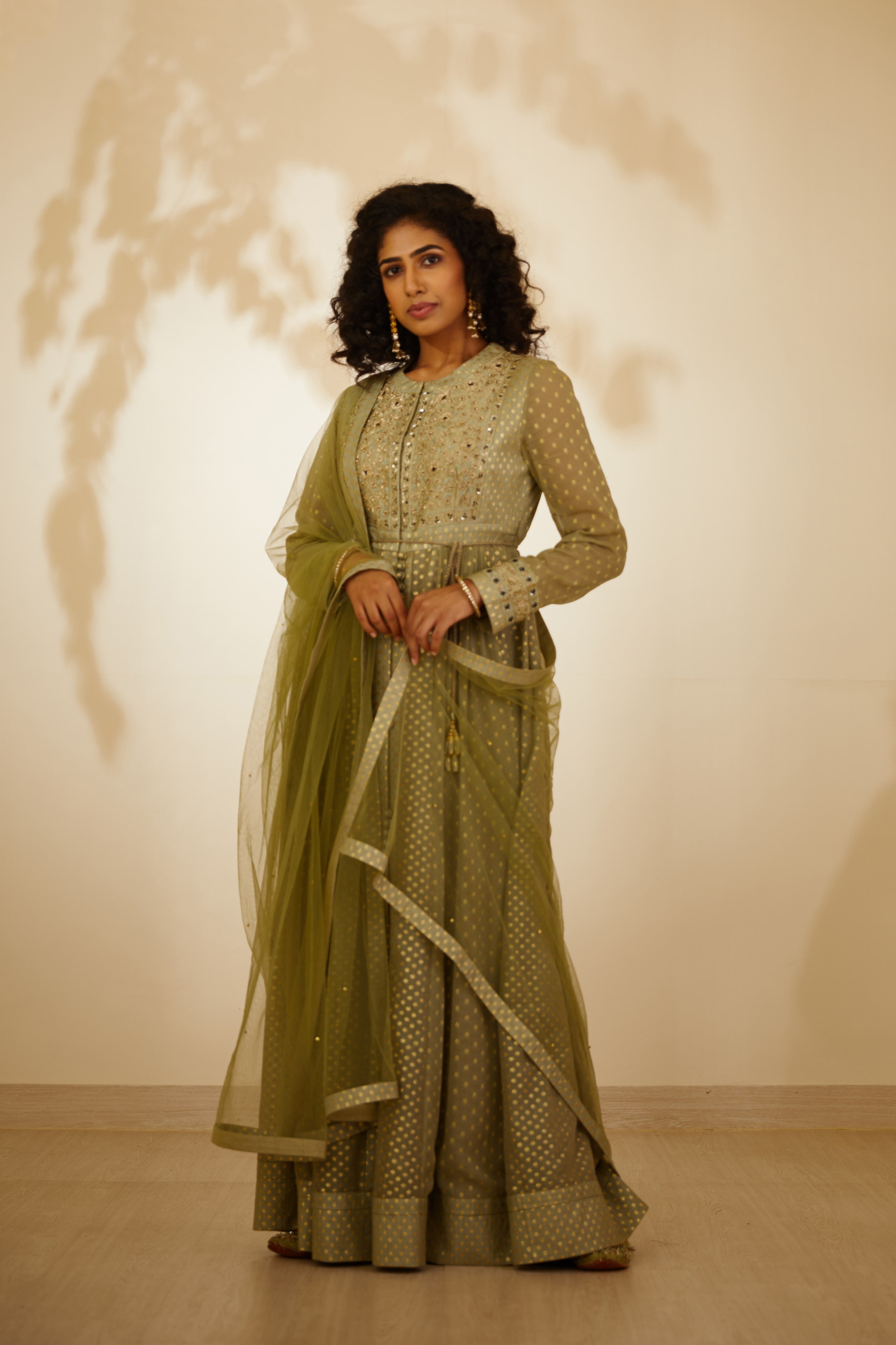 Neutral Green Anarkali Set