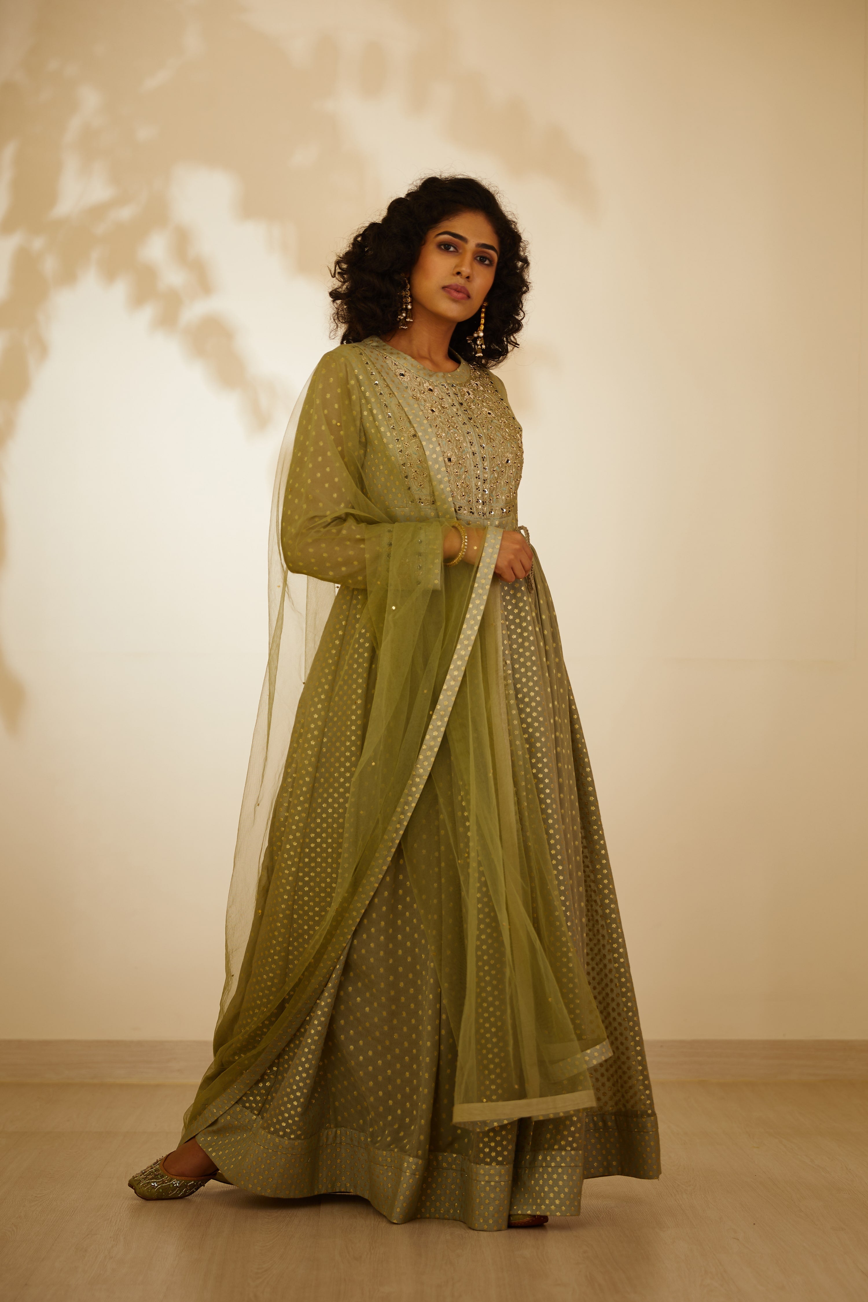 Neutral Green Anarkali Set