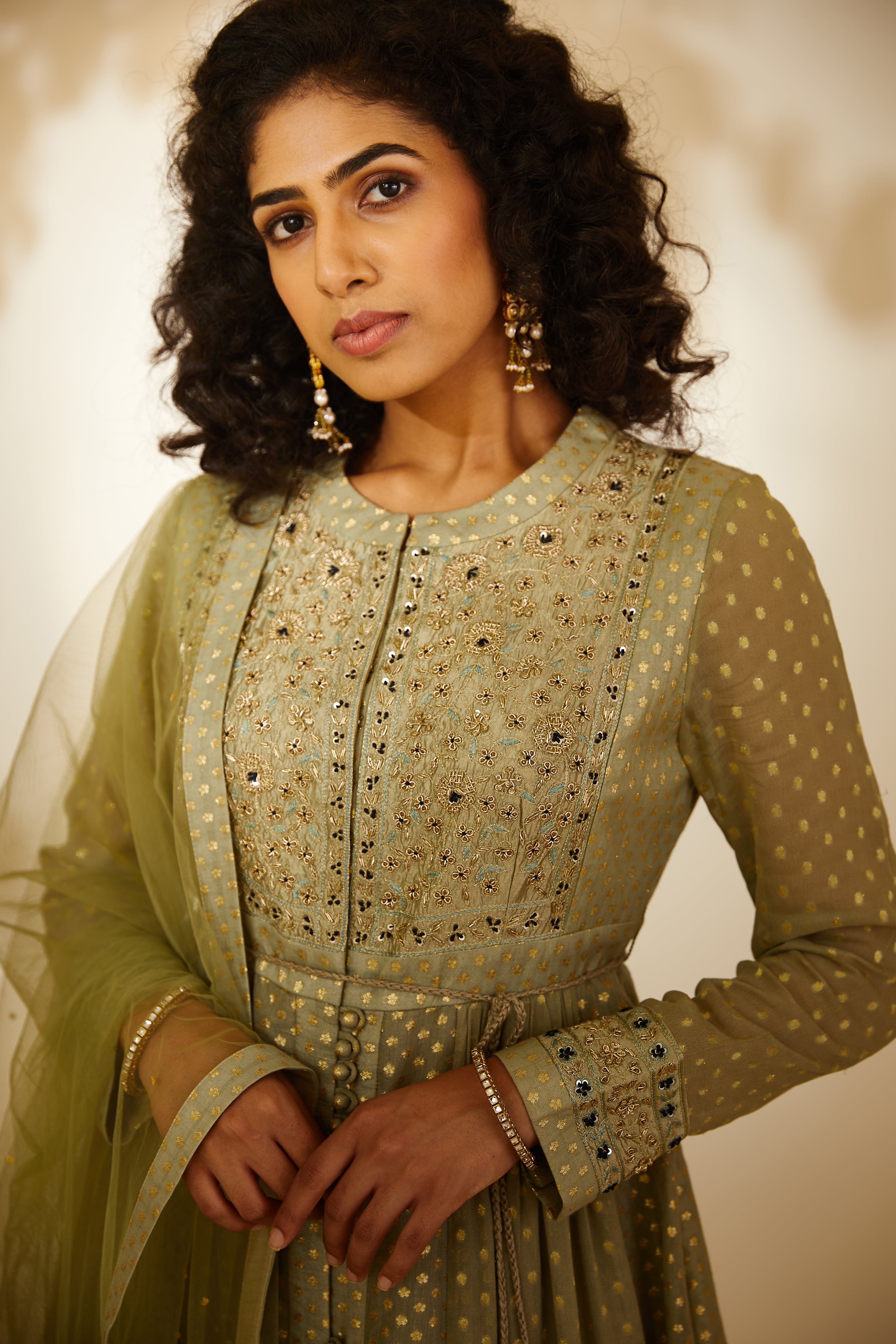 Neutral Green Anarkali Set