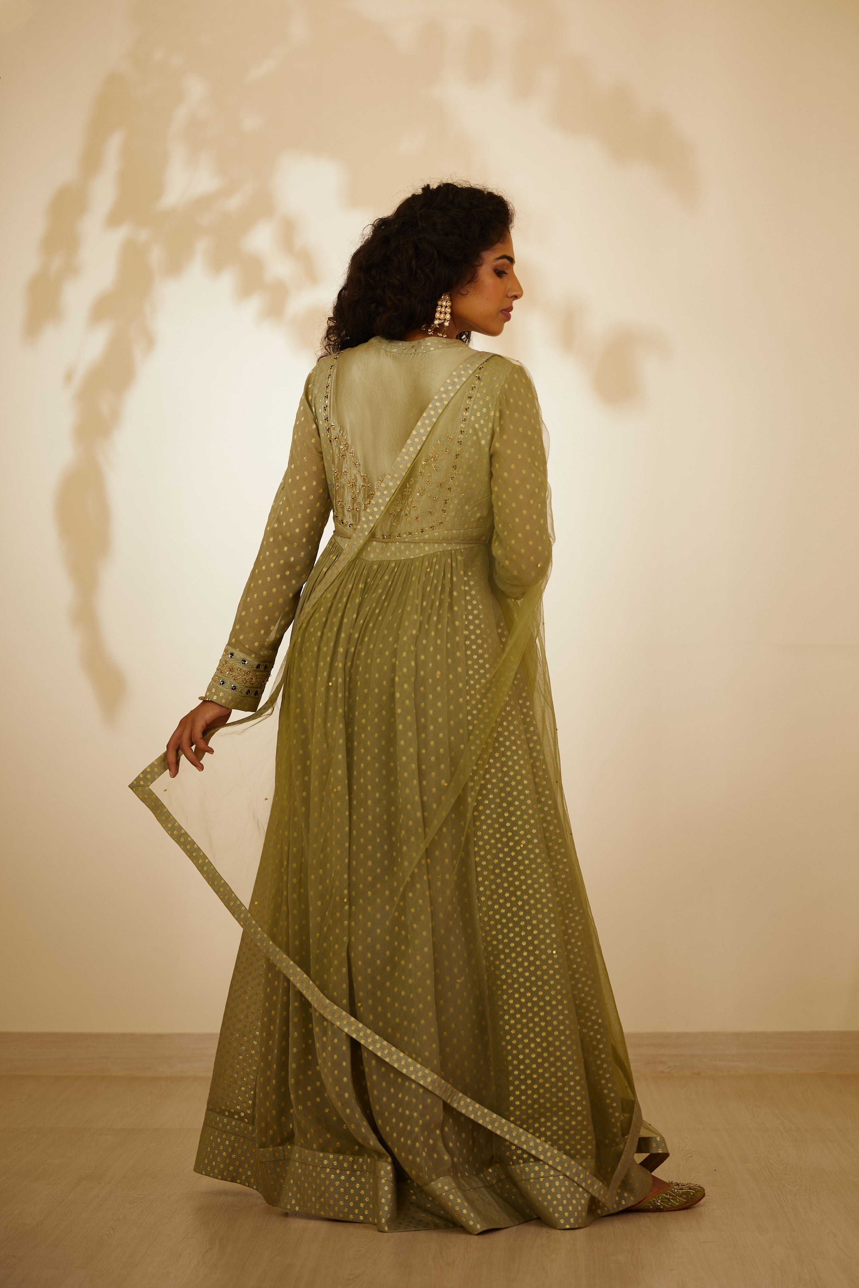 Neutral Green Anarkali Set