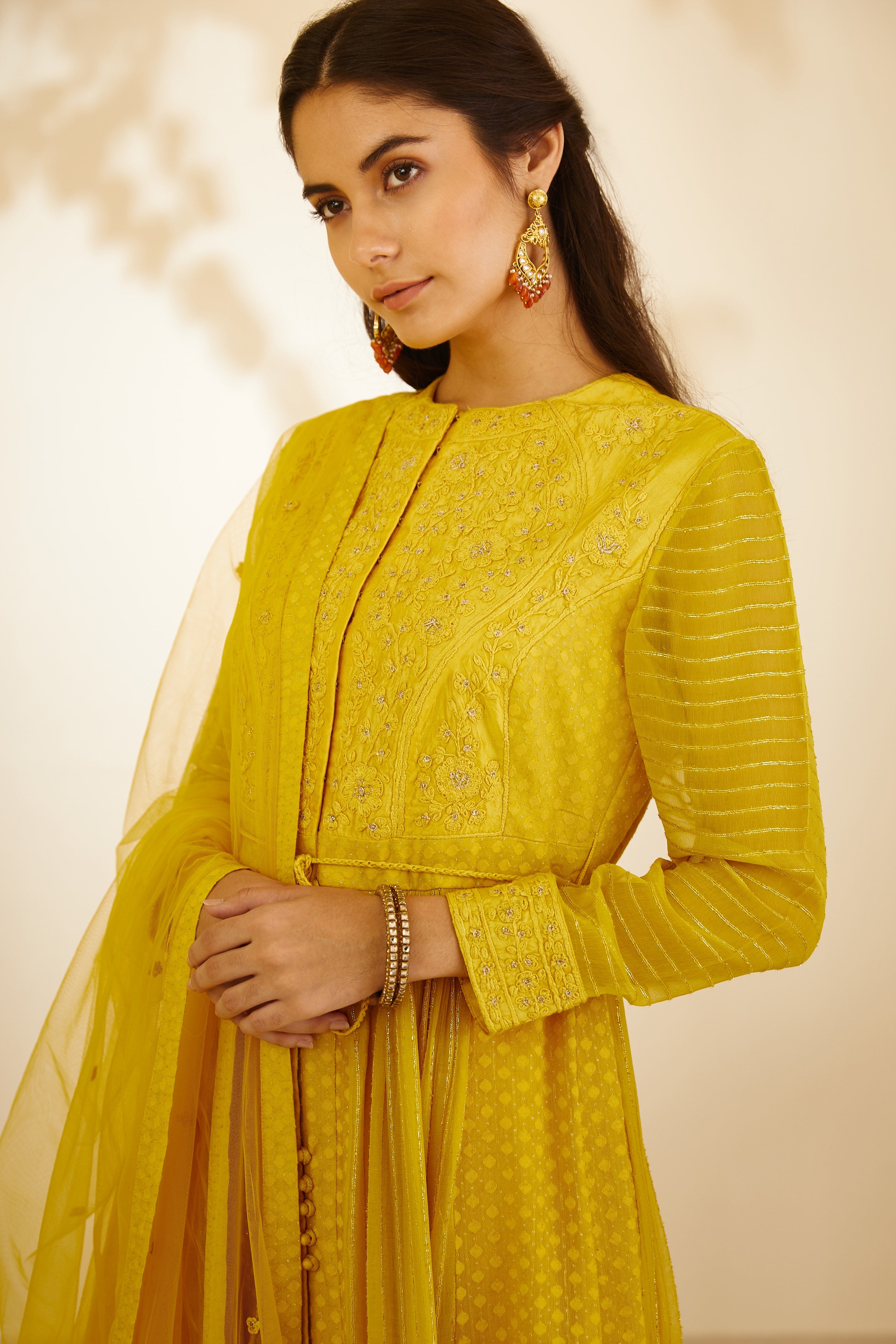 Mustard Yellow Anarkali Set