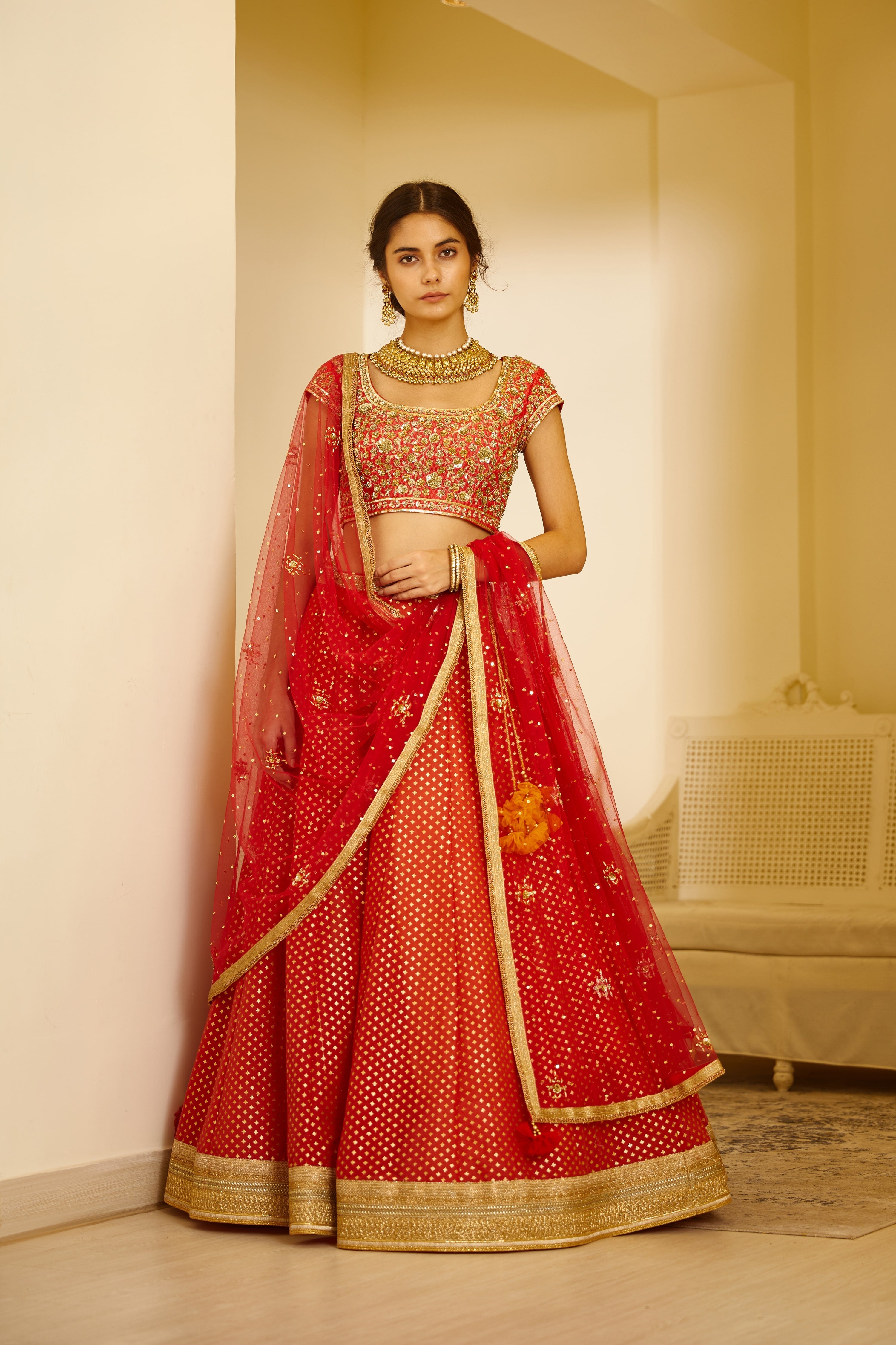Orange Red Lehenga Set