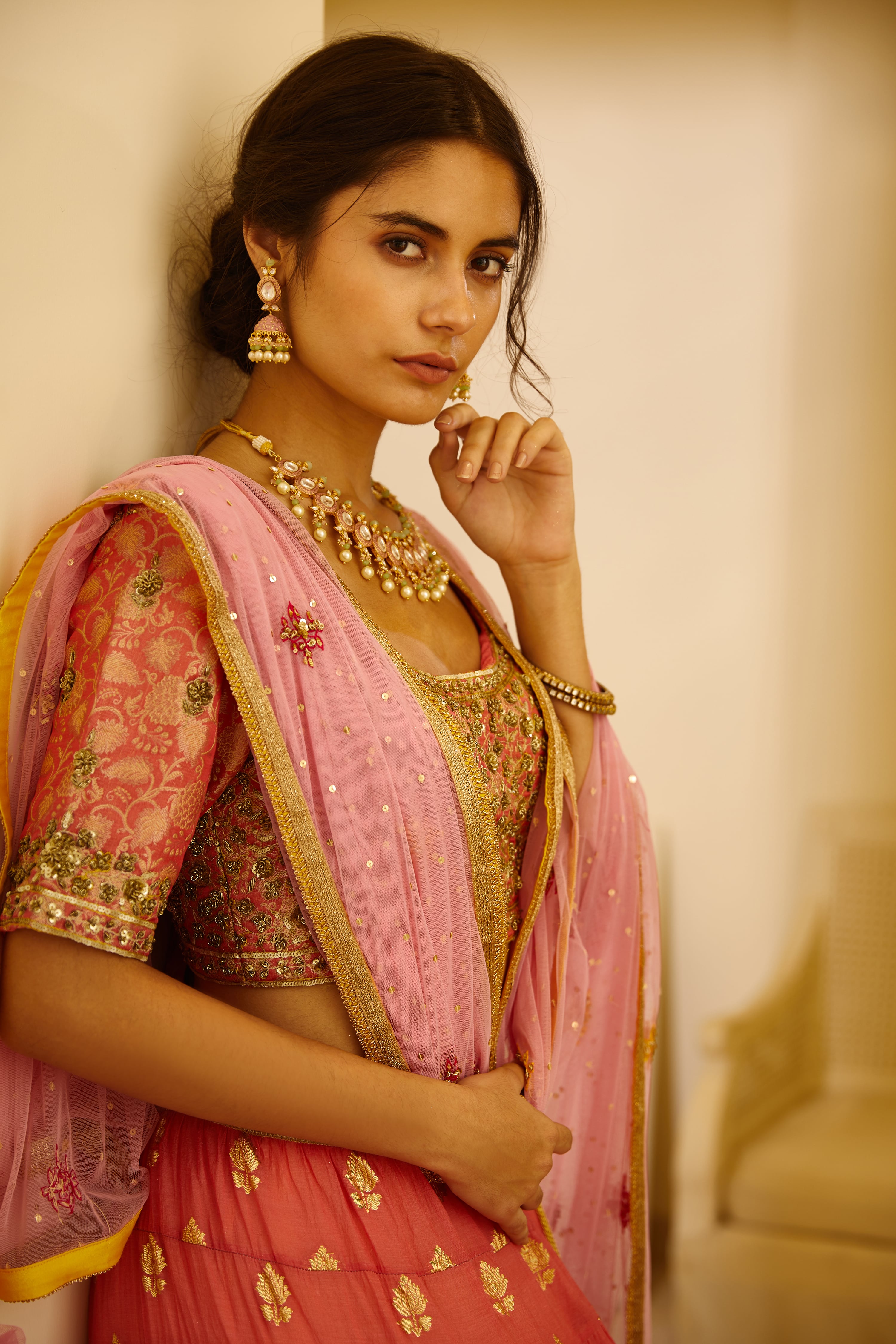 Coral Pink Lehenga Set