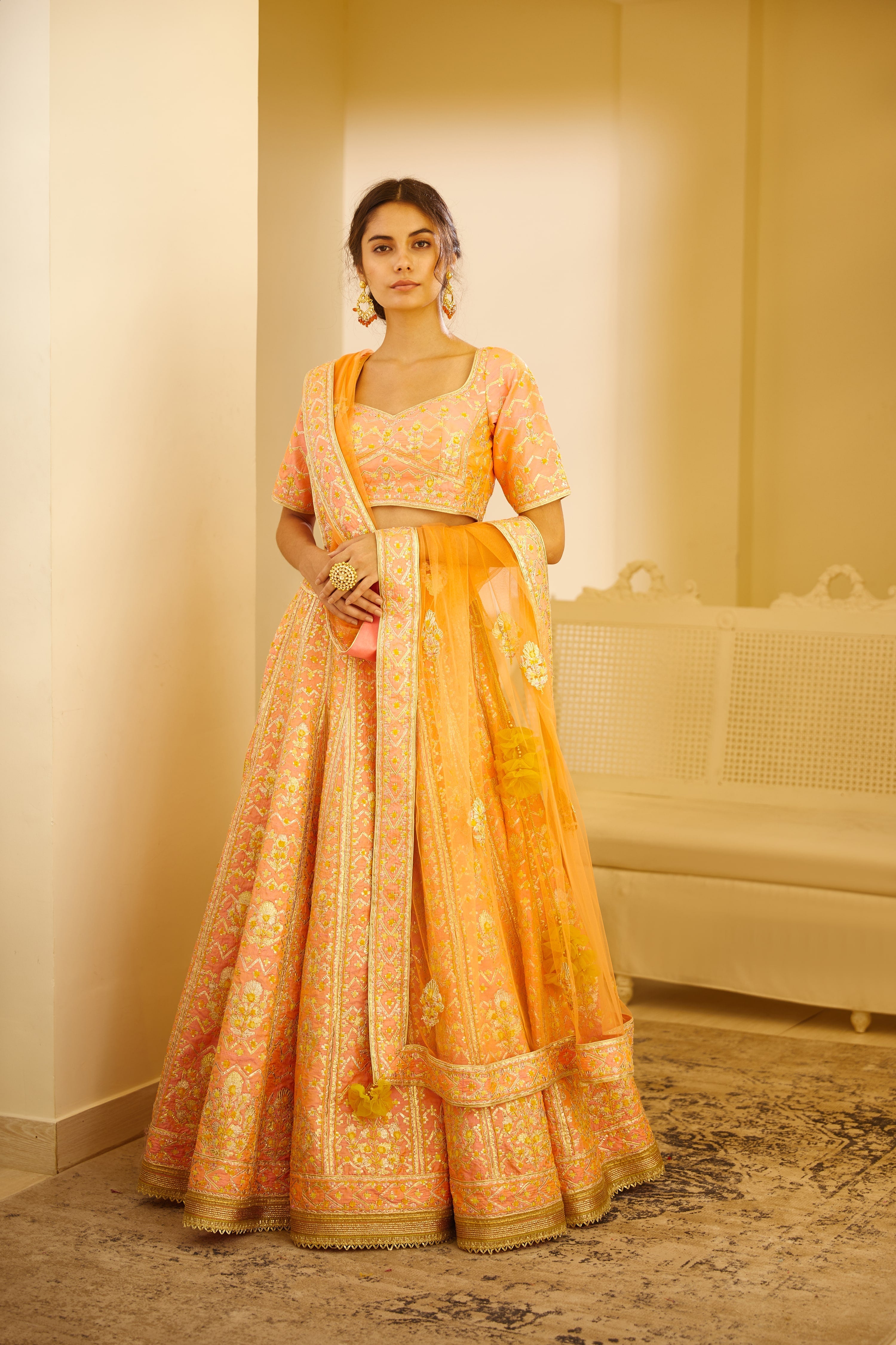 Pink Yellow Lehenga Set