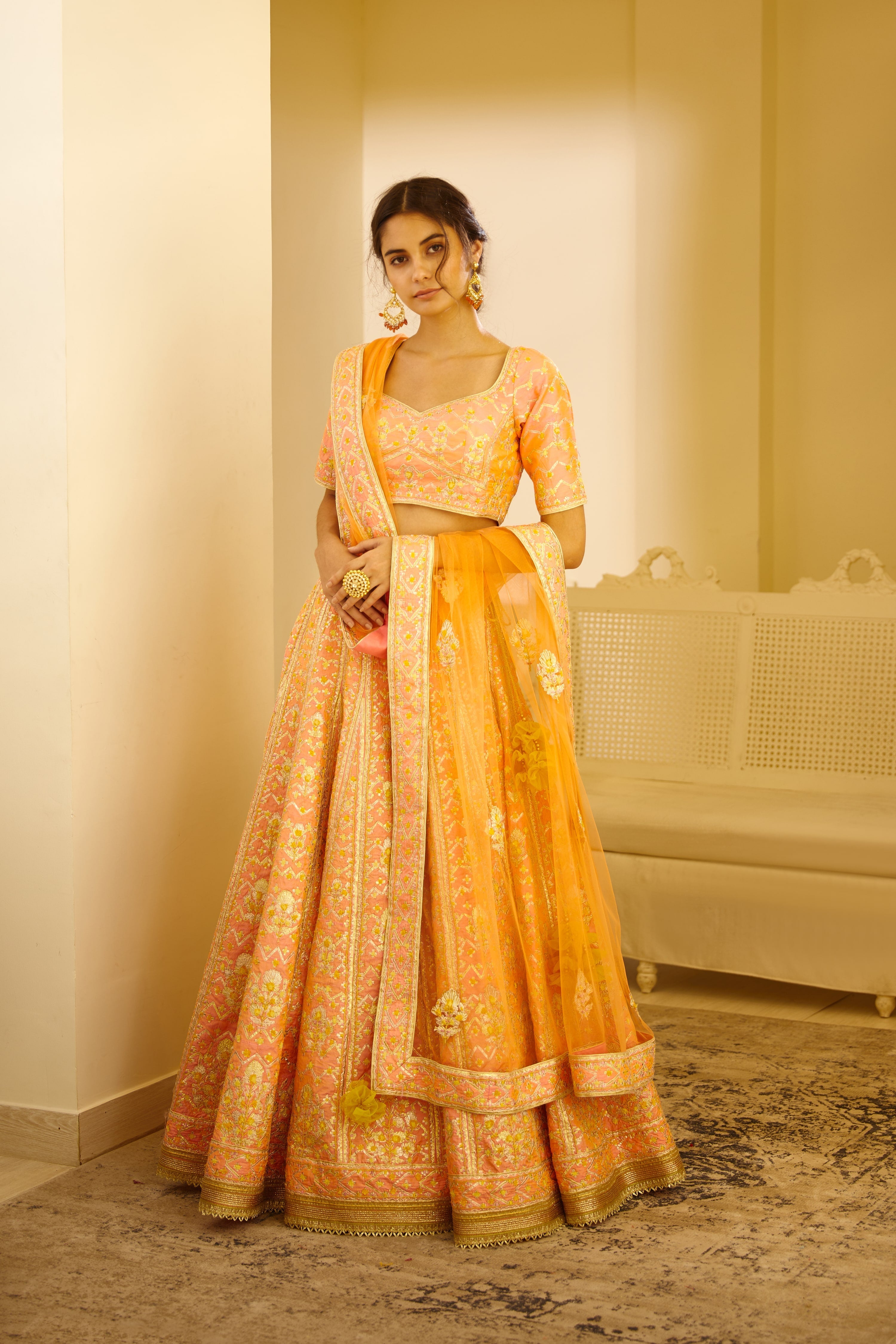 Peach Orange Lehenga Set