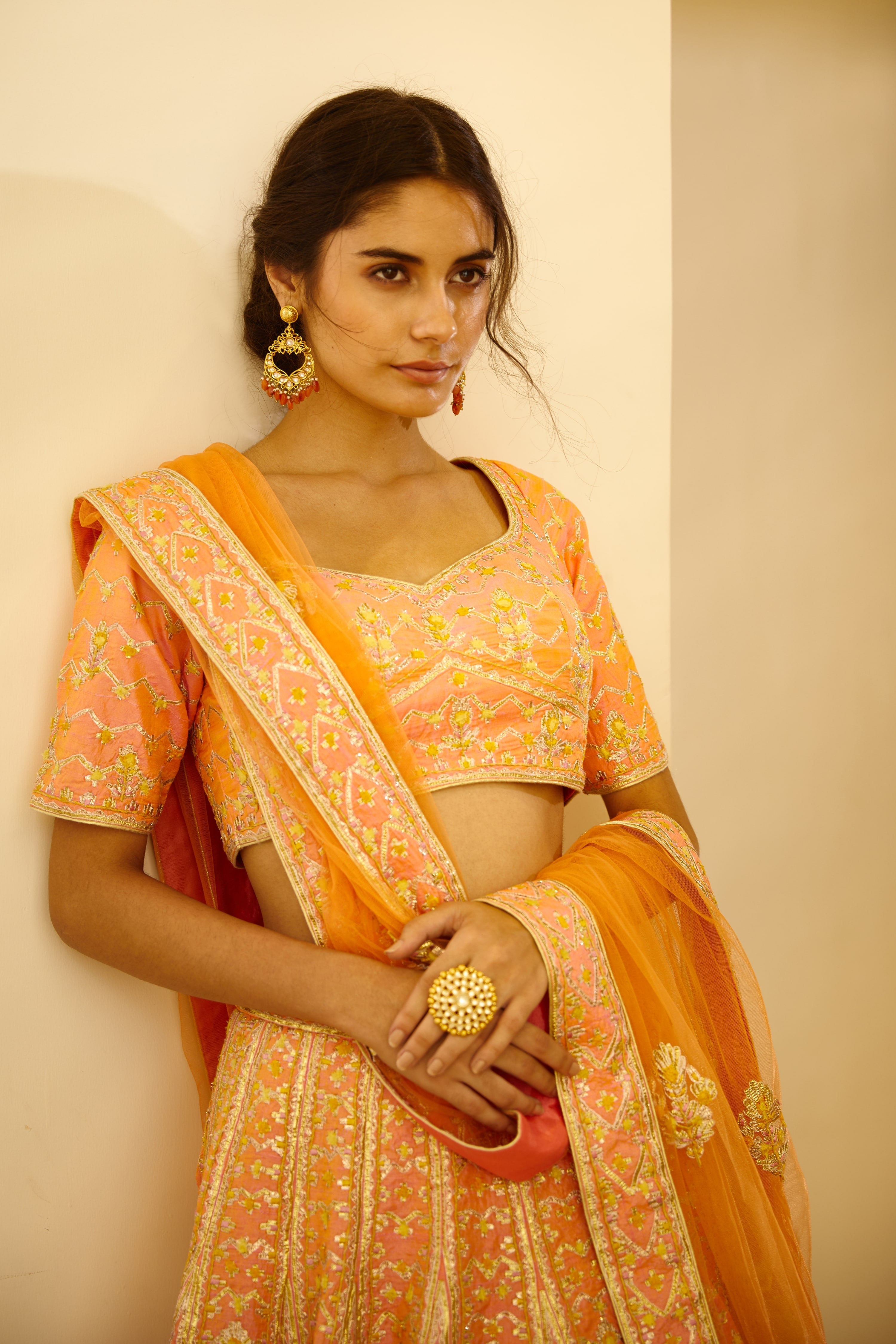 Pink Yellow Lehenga Set