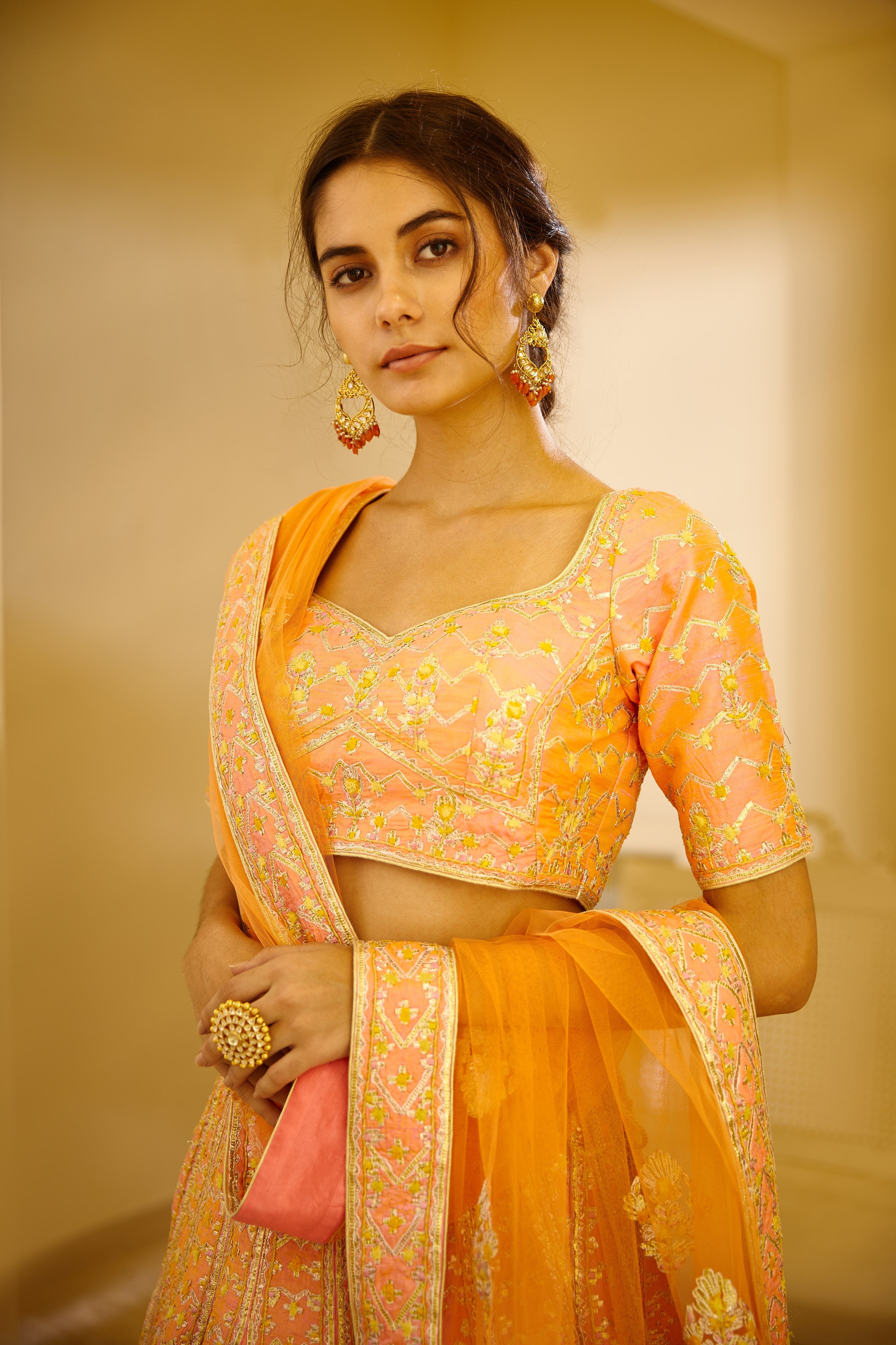 Pink Yellow Lehenga Set