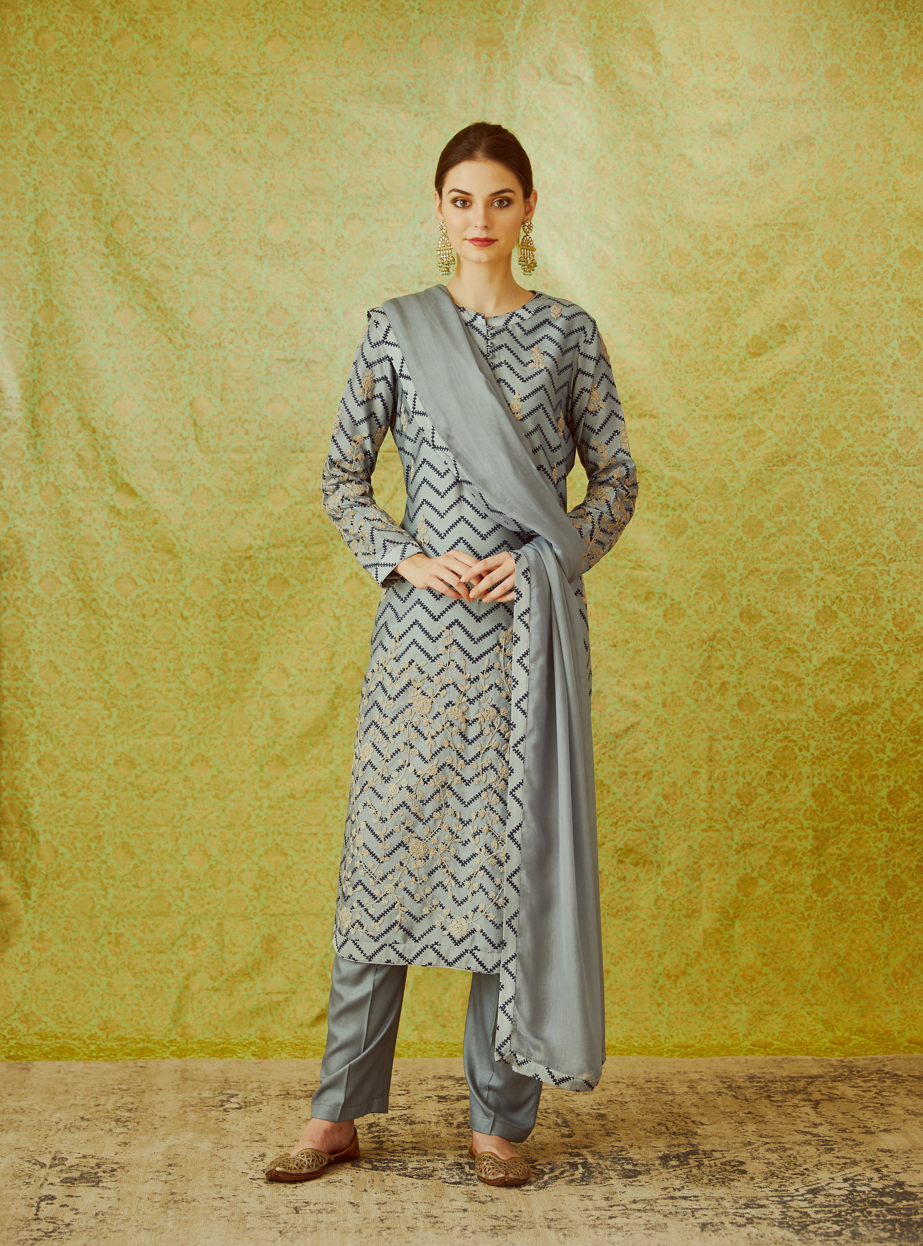 Grey Blue Kurta Set
