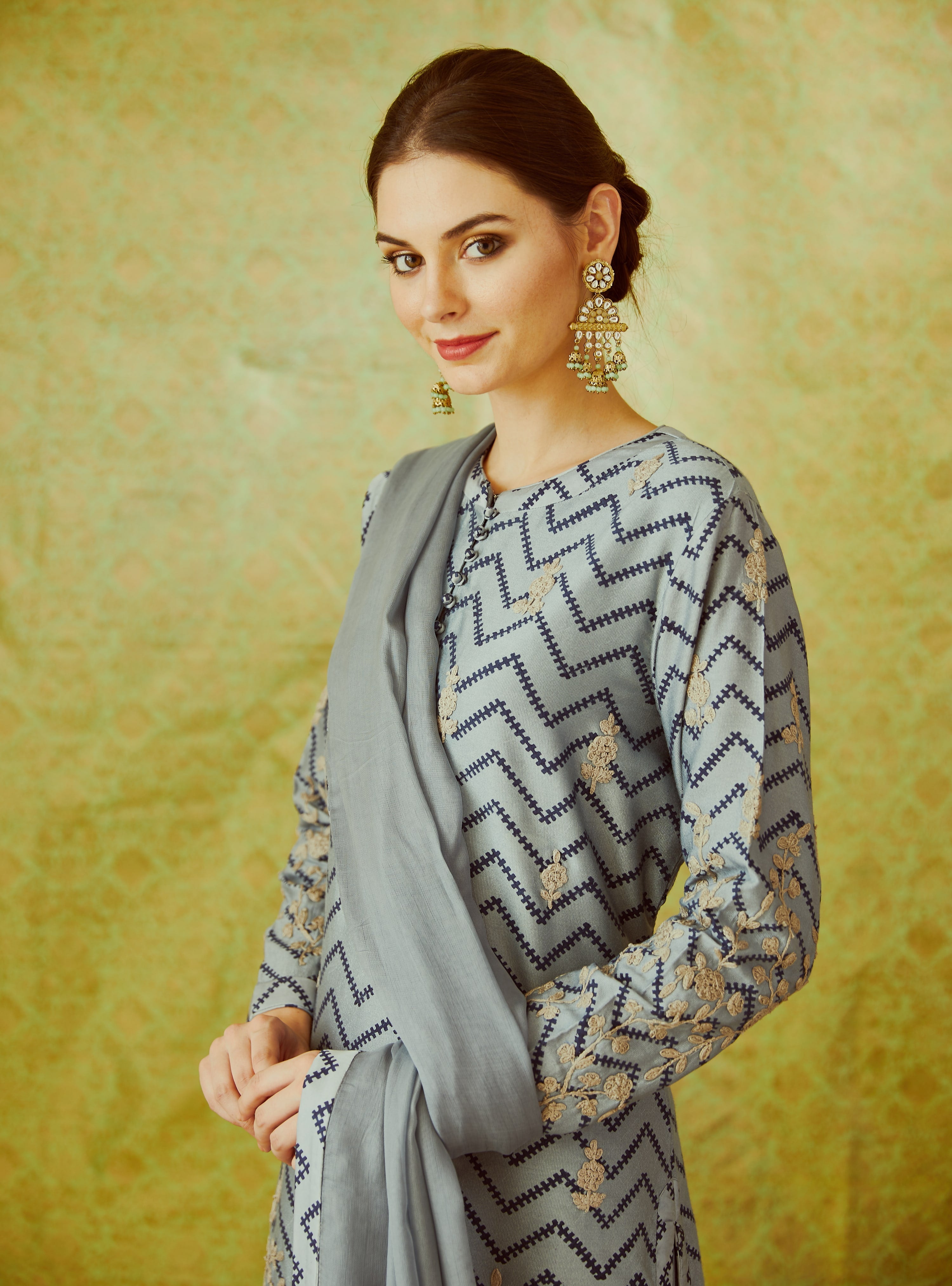 Grey Blue Kurta Set
