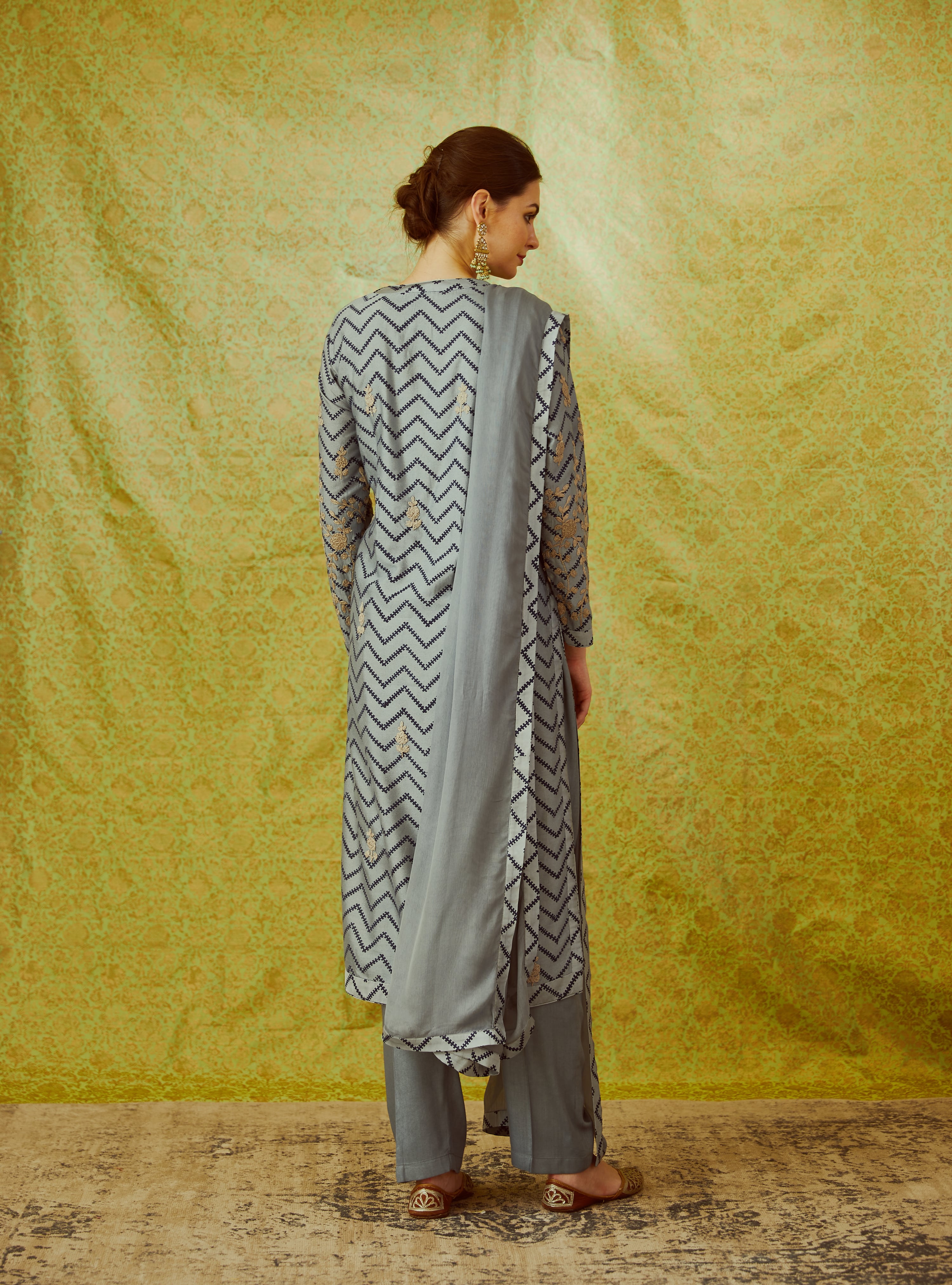 Grey Blue Kurta Set