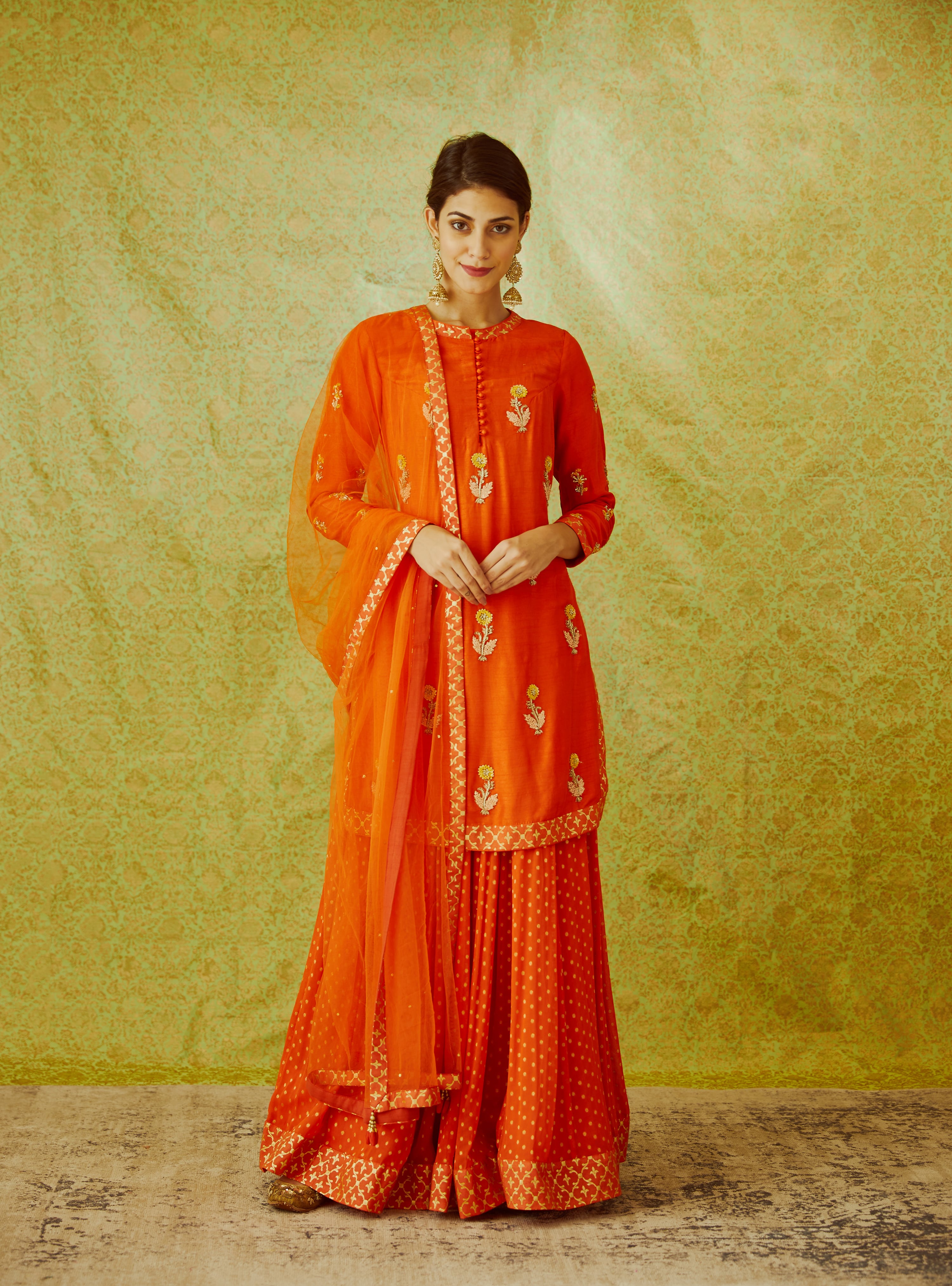 Orange Kurta & Skirt Set
