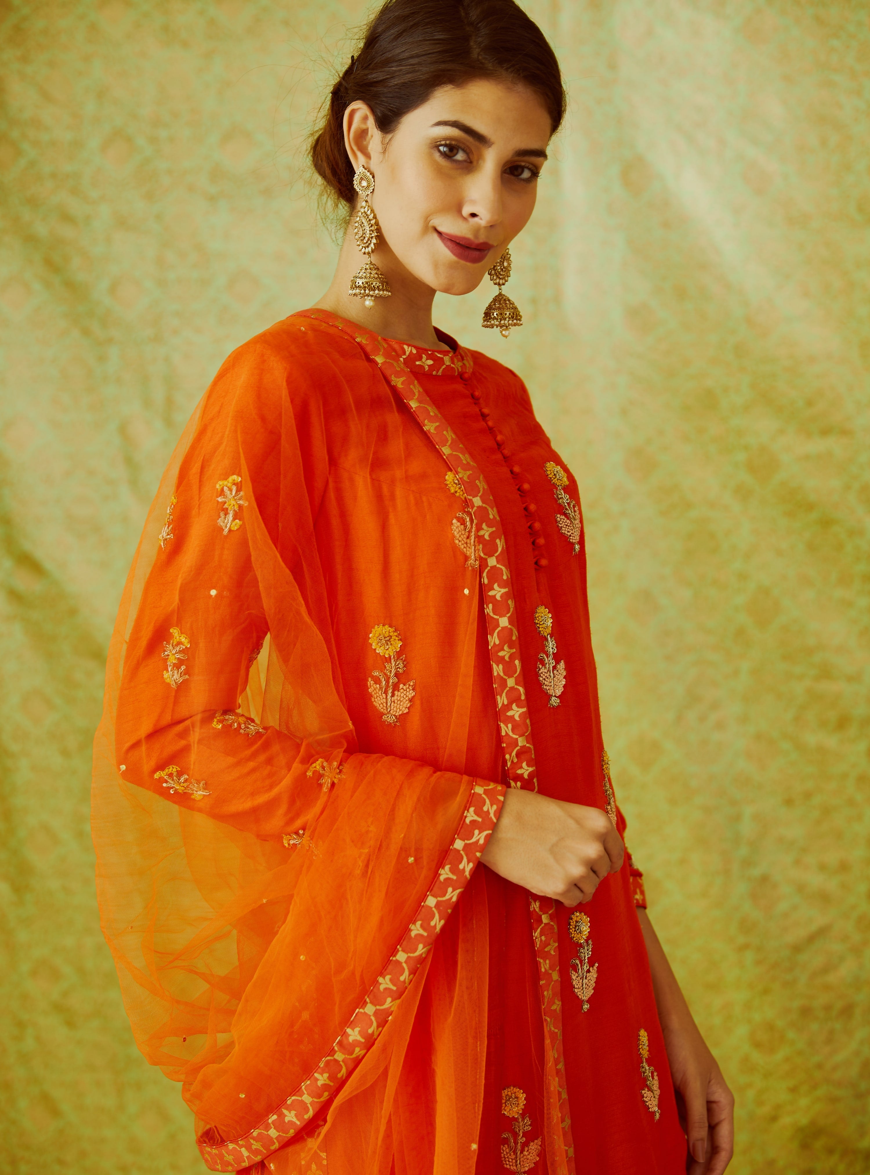 Orange Kurta & Skirt Set