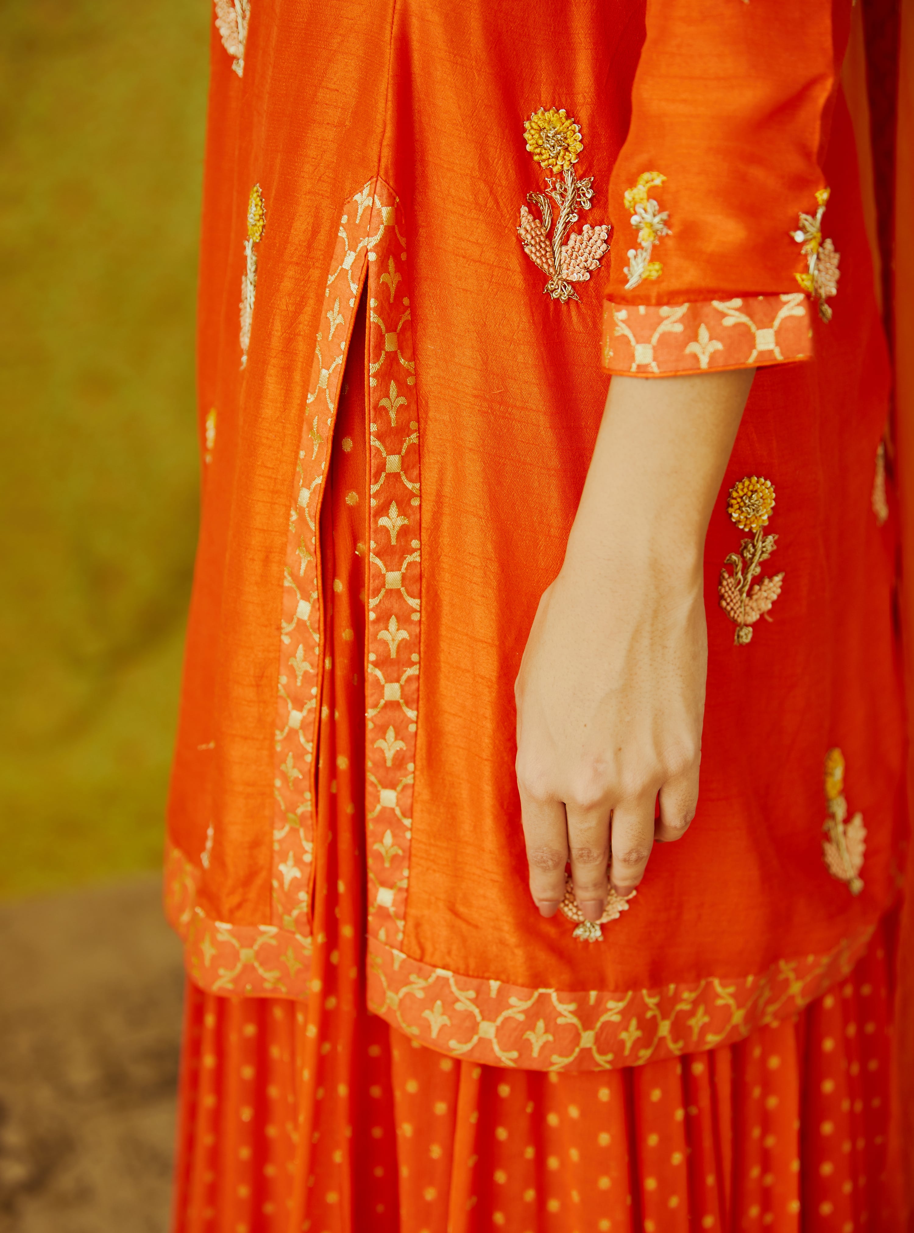 Orange Kurta & Skirt Set
