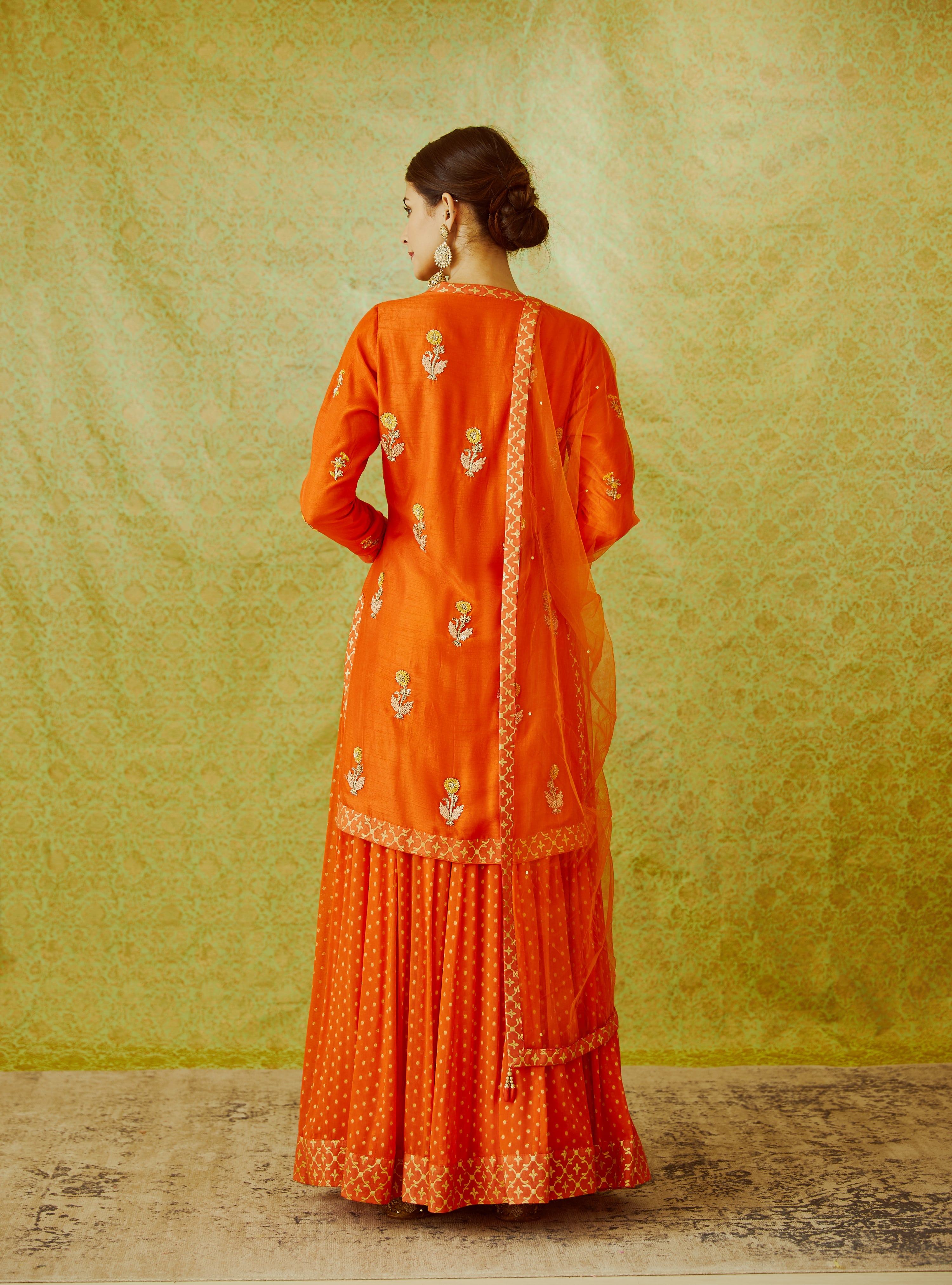 Orange Kurta & Skirt Set