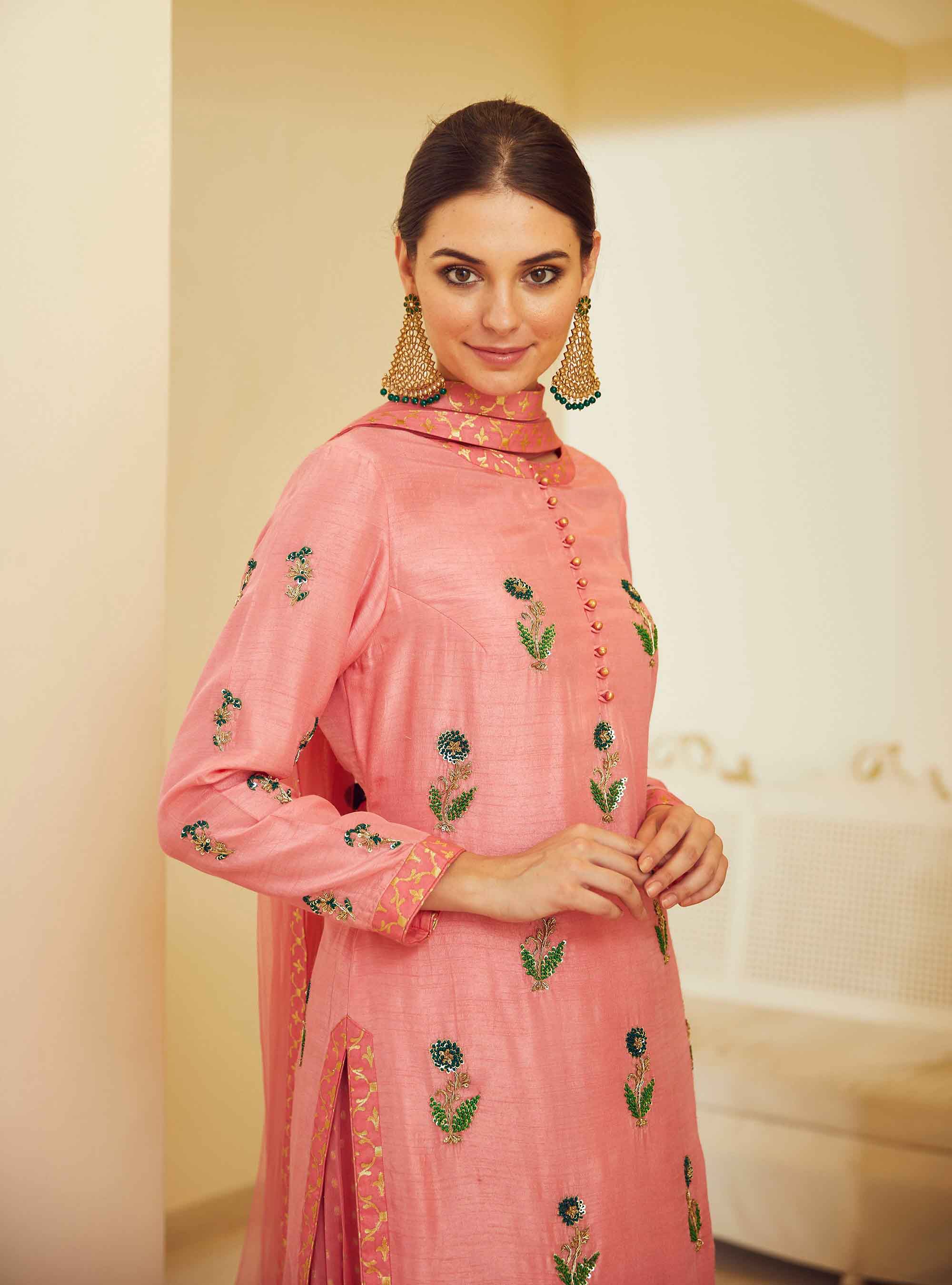 Coral Pink Kurta and Skirt Set