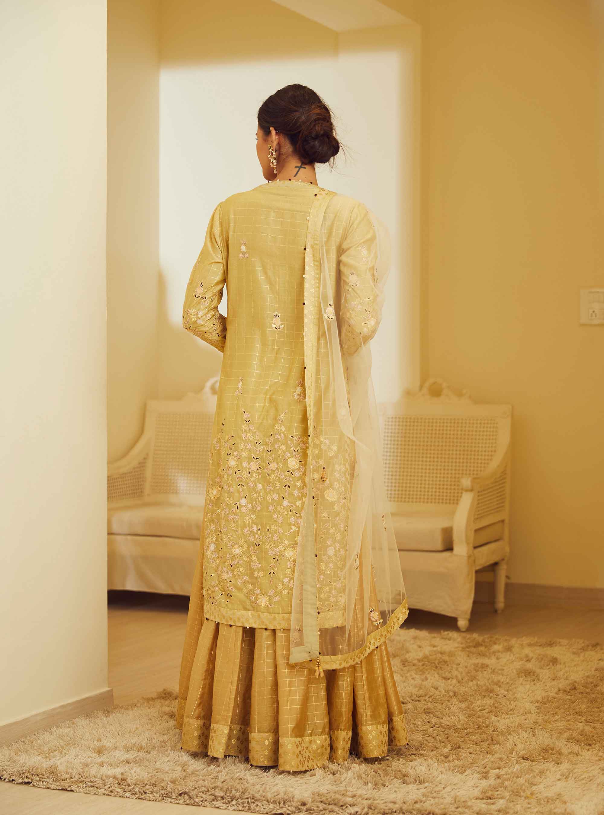 Gold Beige Kurta & Skirt Set