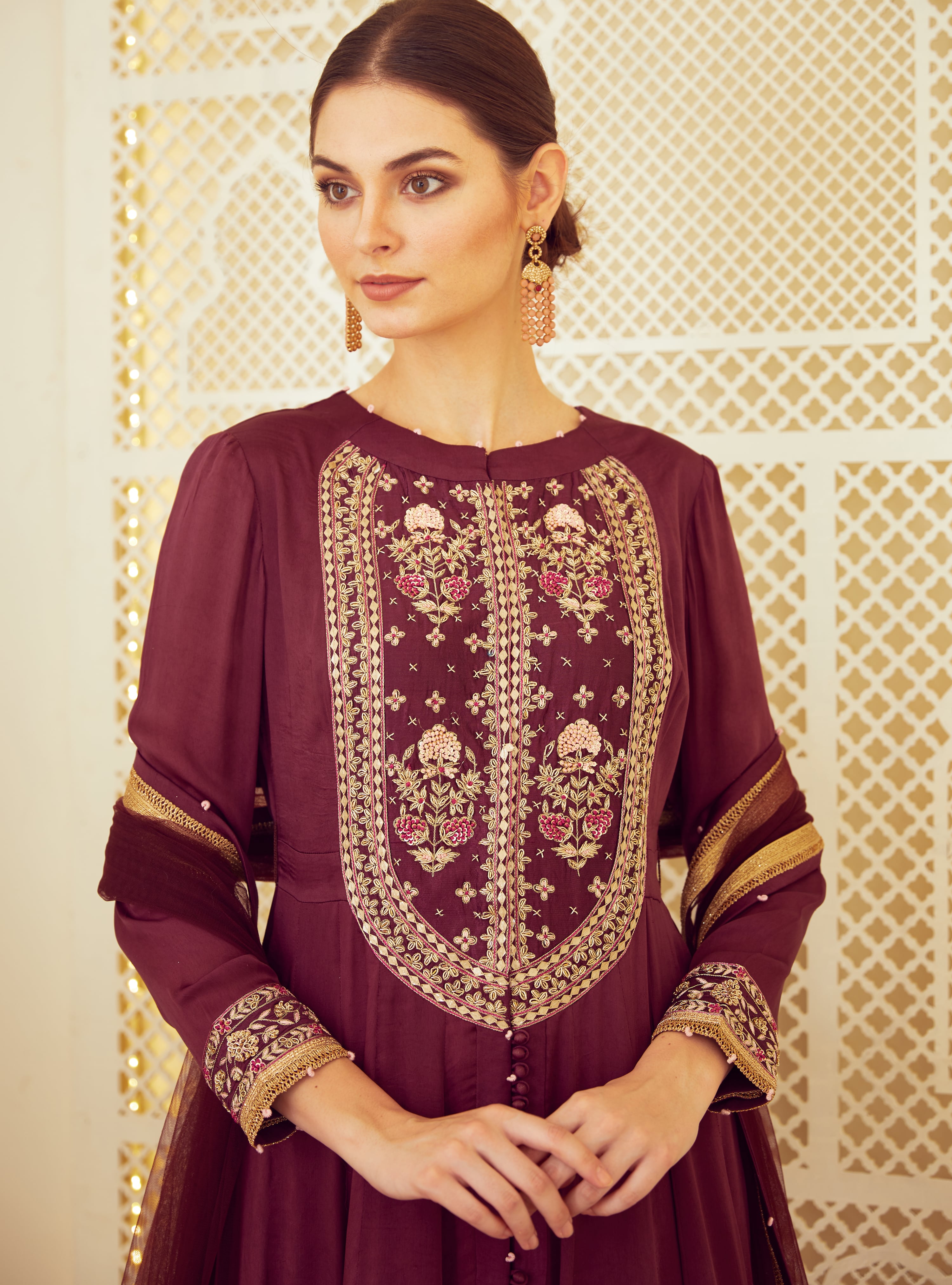 Wine Anarkali Set