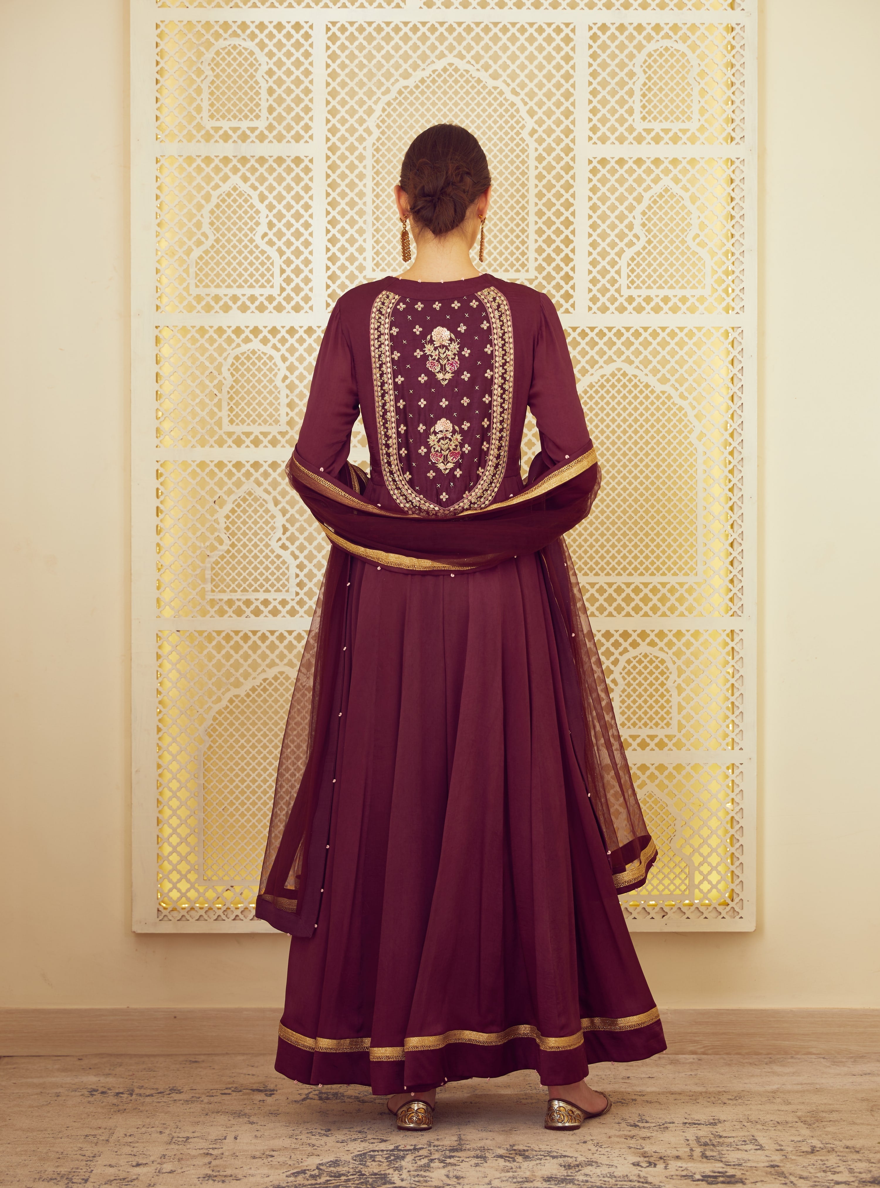 Wine Anarkali Set