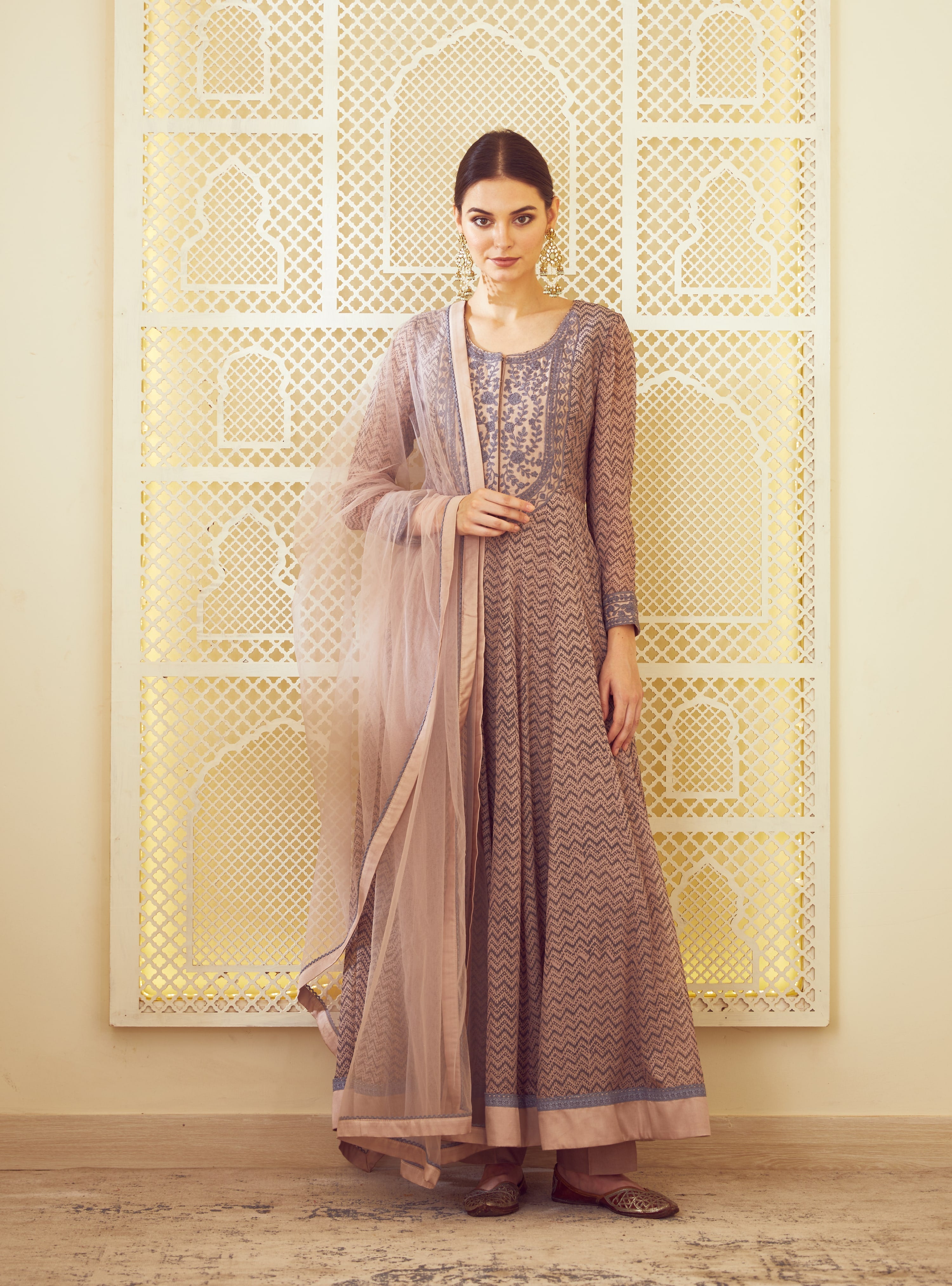 Light Neutral Pink Anarkali Set