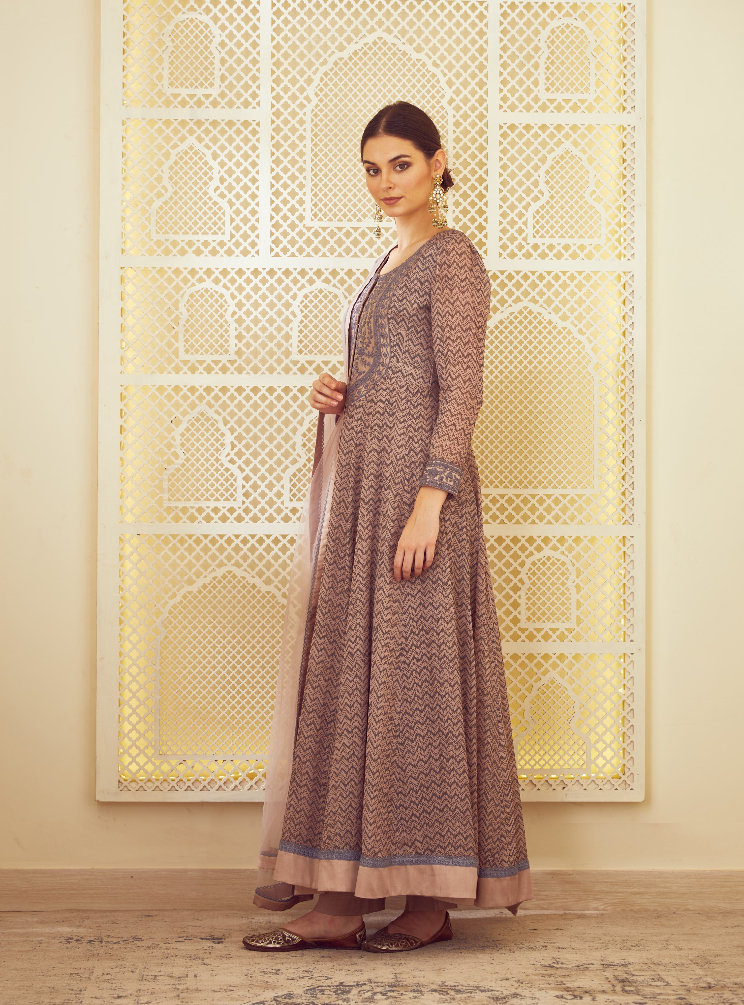 Light Neutral Pink Anarkali Set