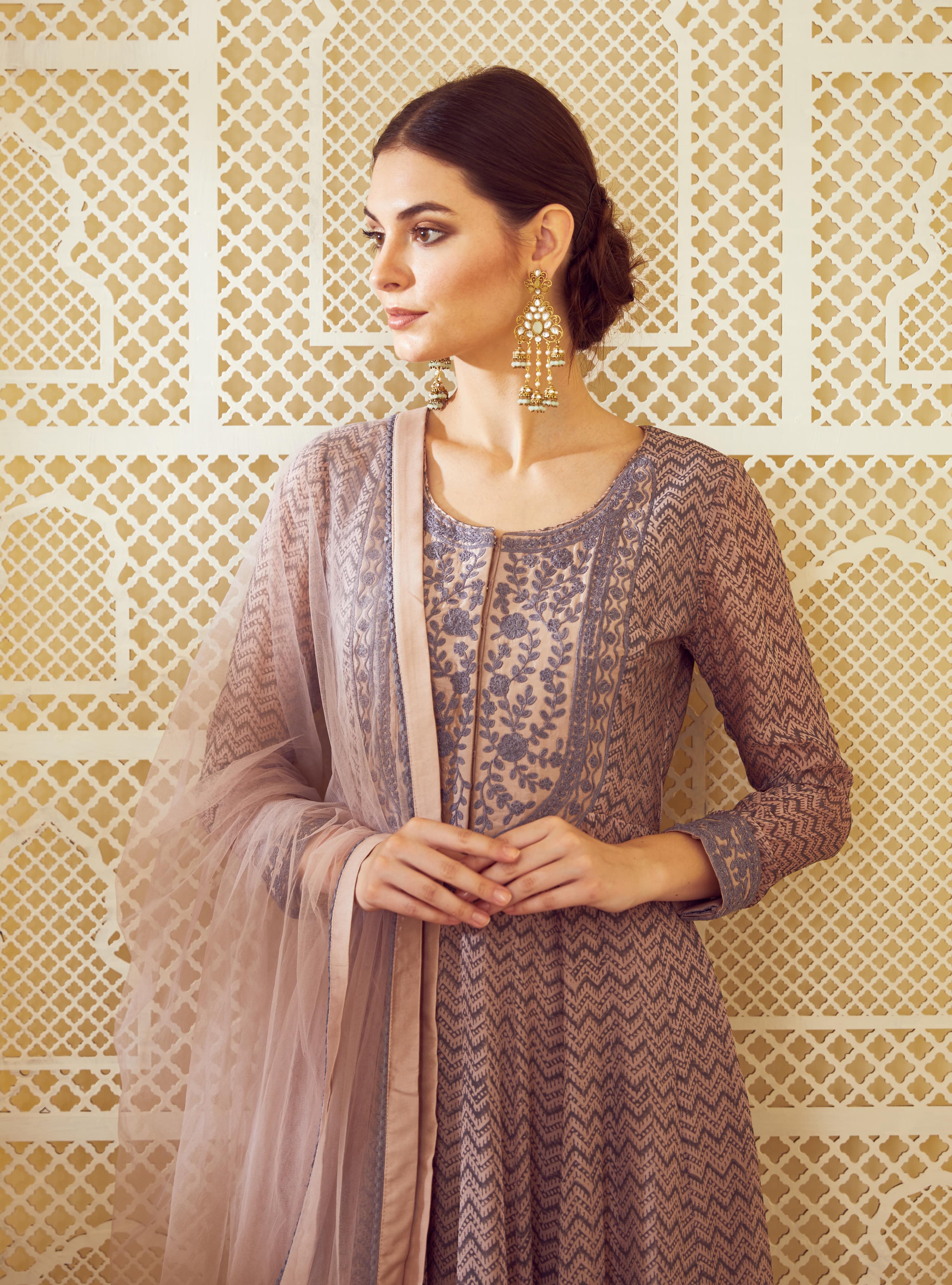 Light Neutral Pink Anarkali Set