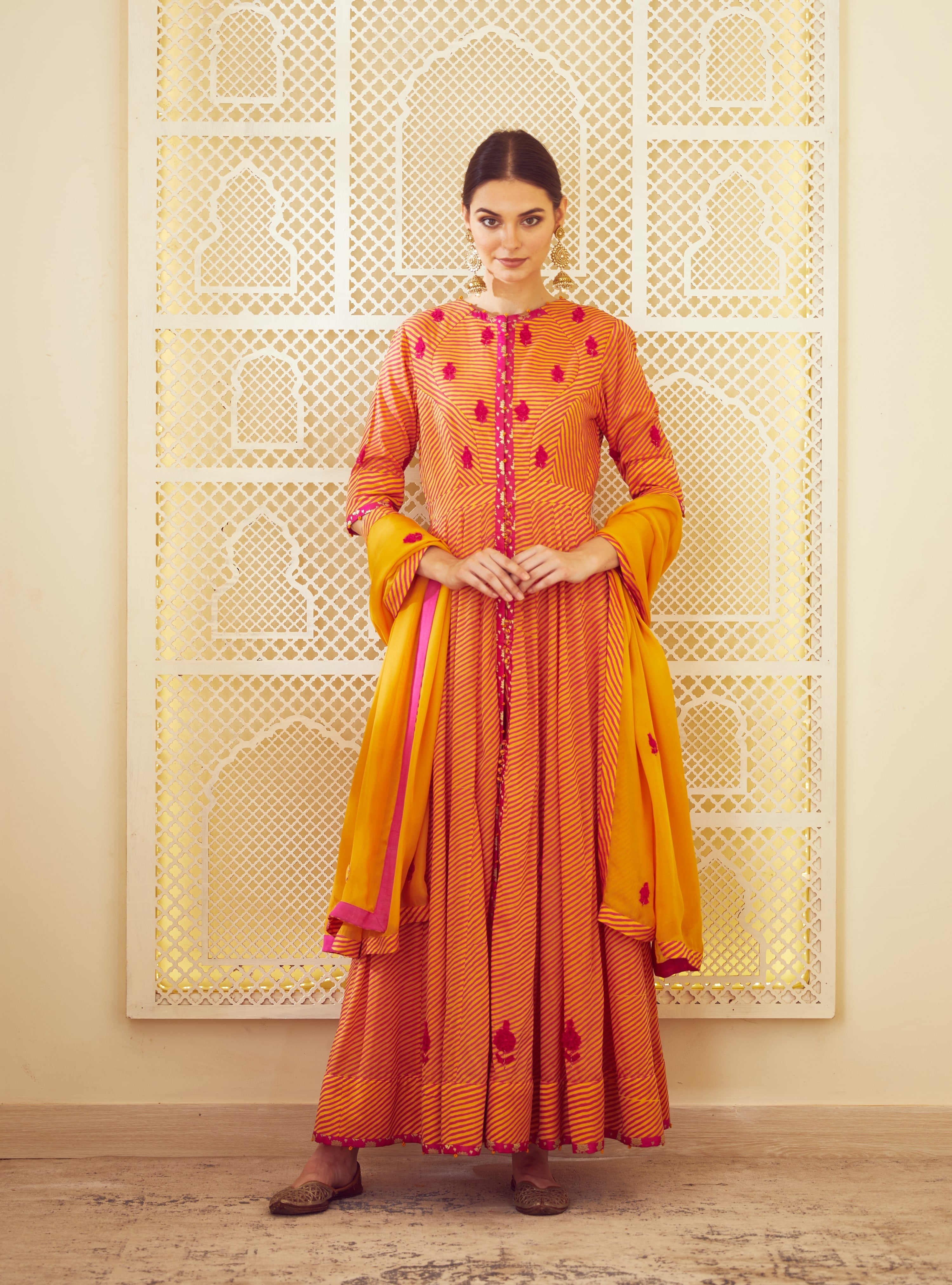 Orange Anarkali Set
