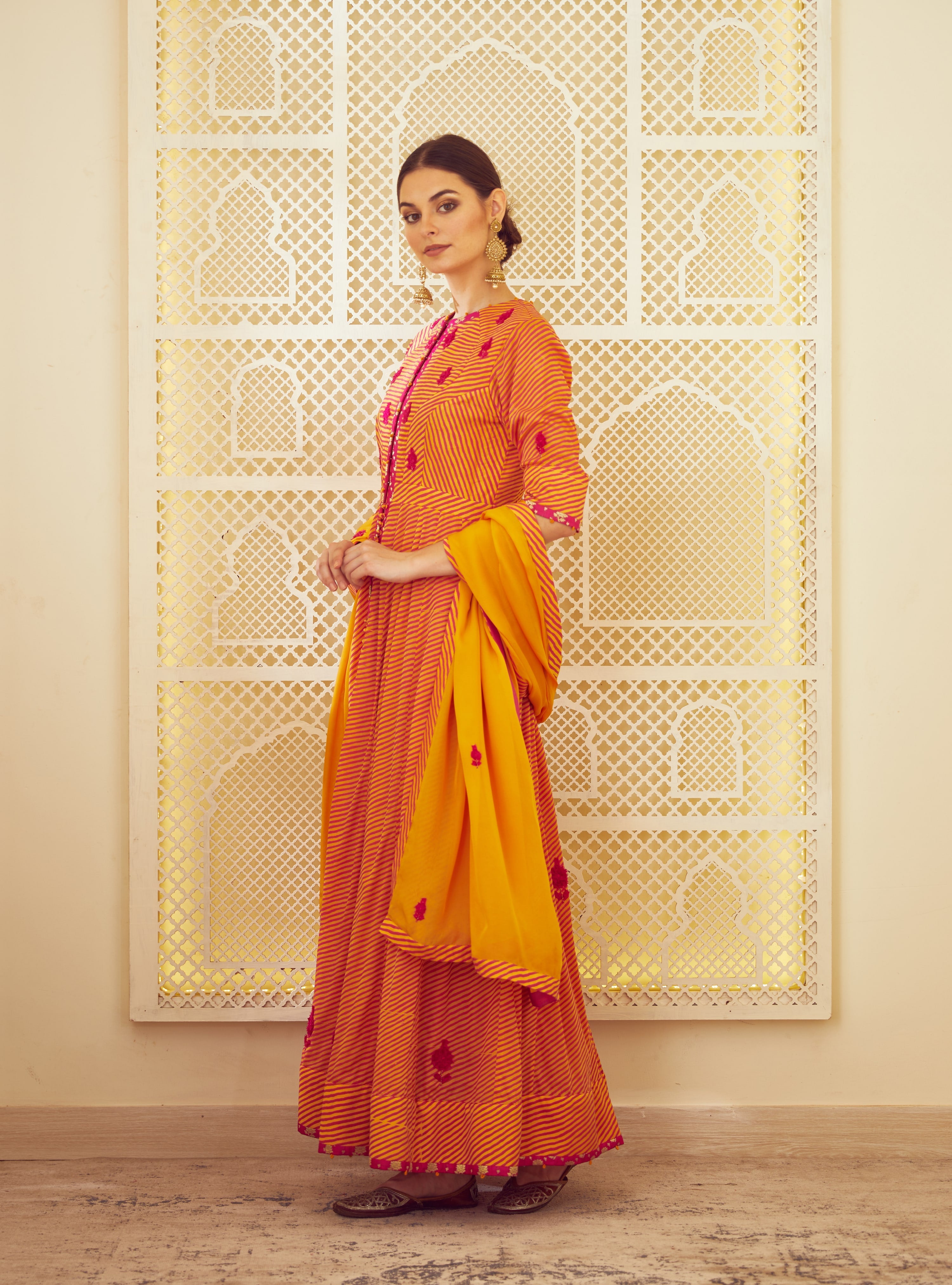 Orange Anarkali Set
