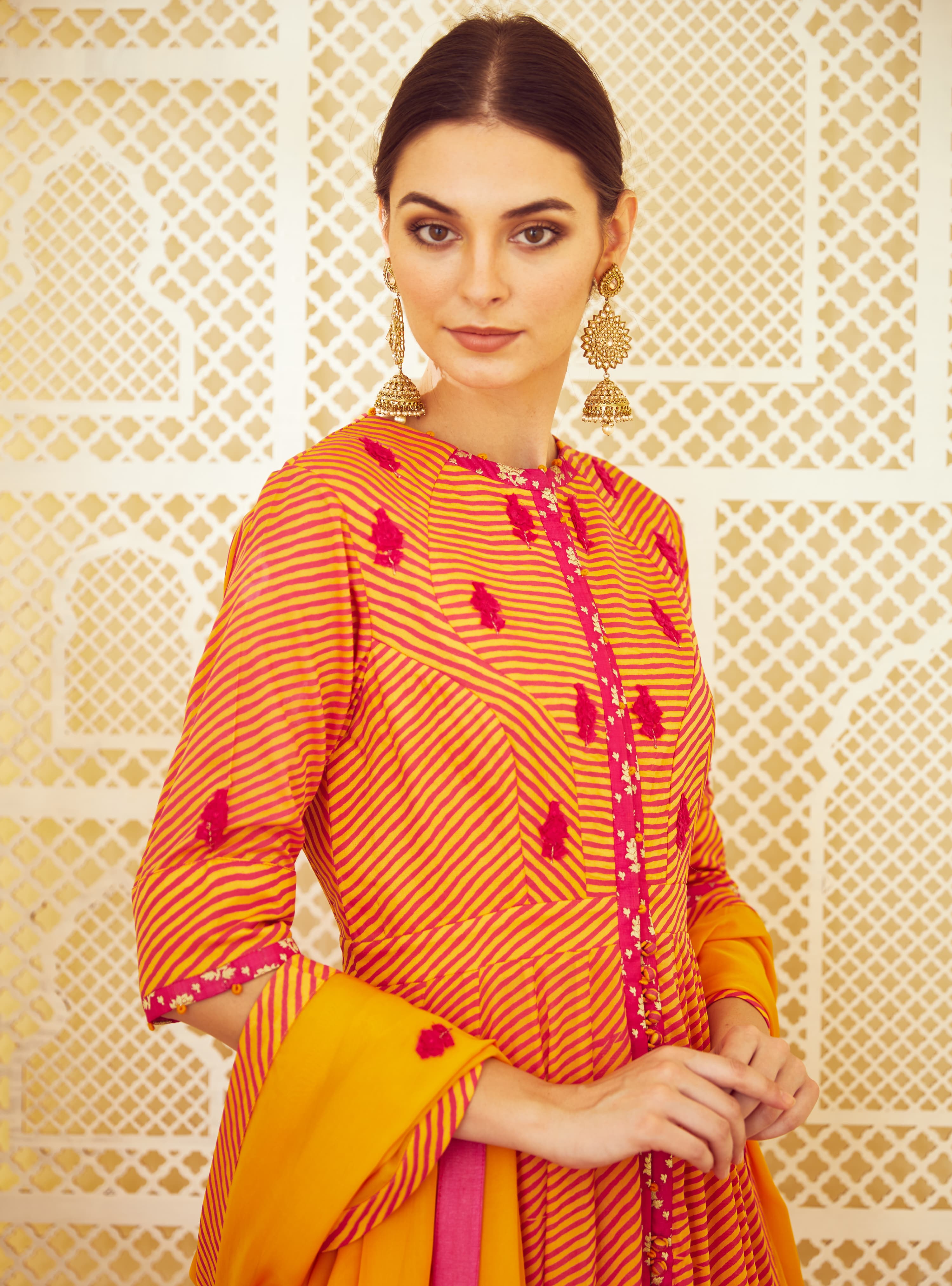 Orange Anarkali Set