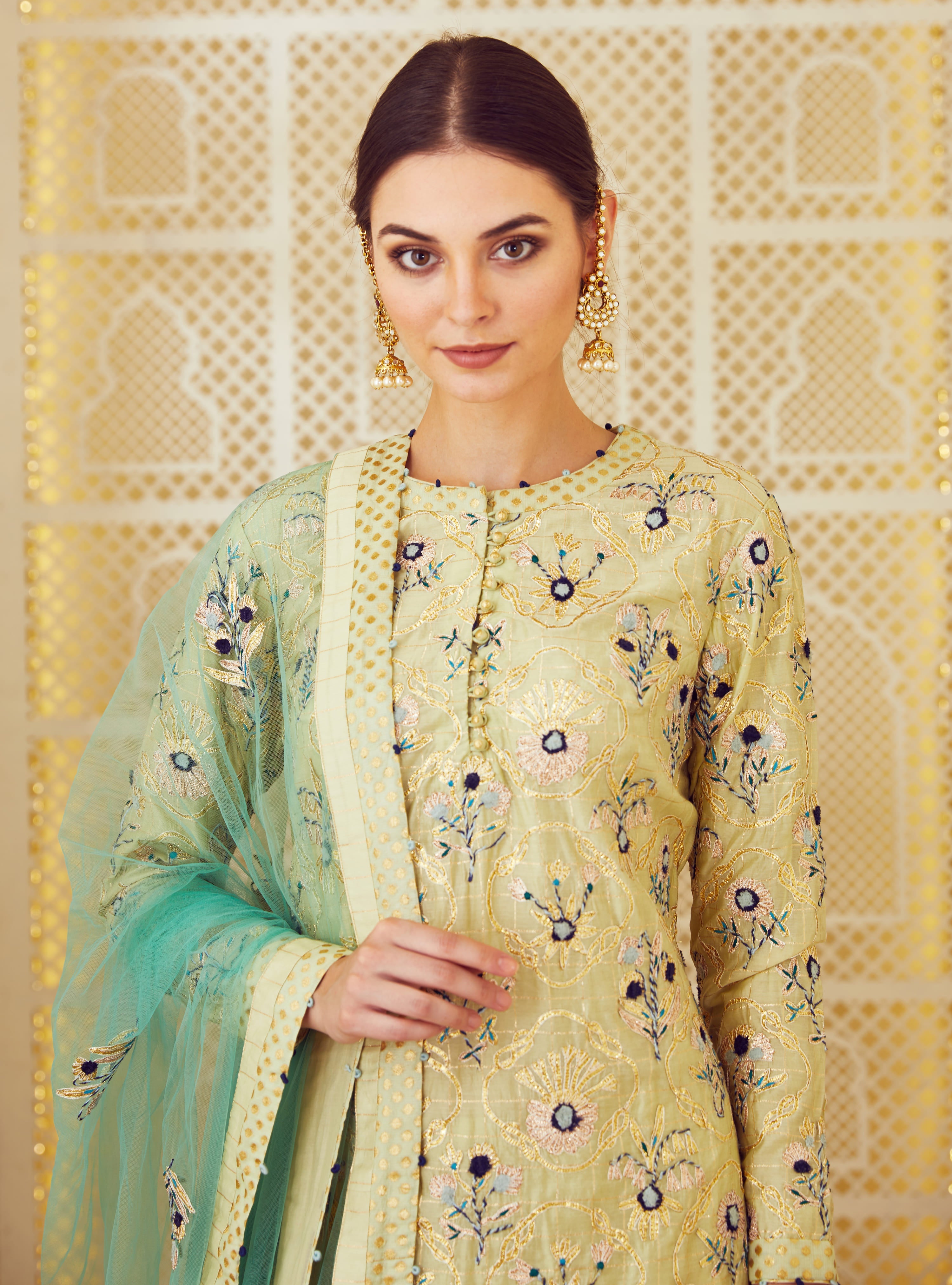 Lemon Green Kurta & Skirt Set