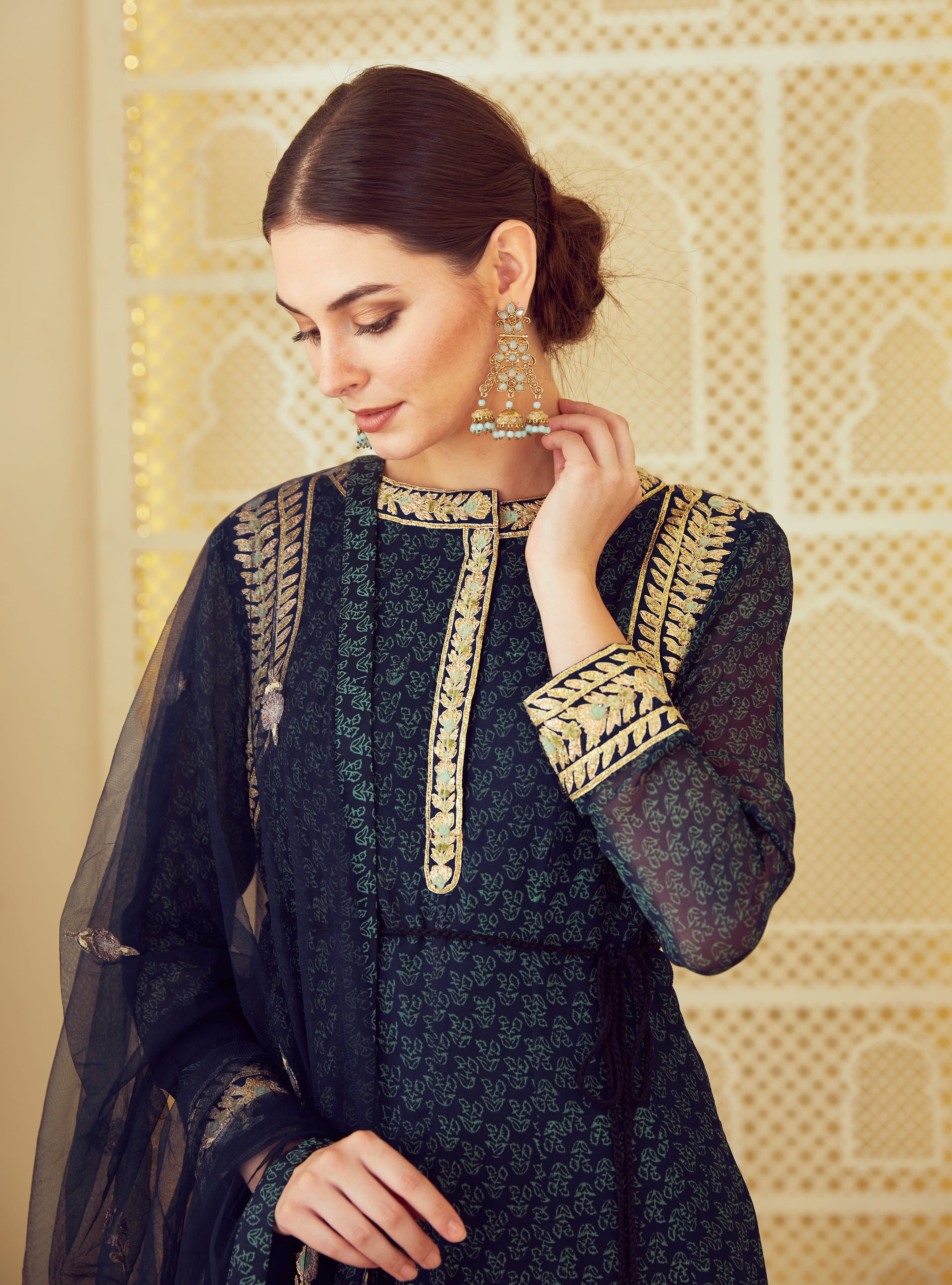 Navy Blue Anarkali Set