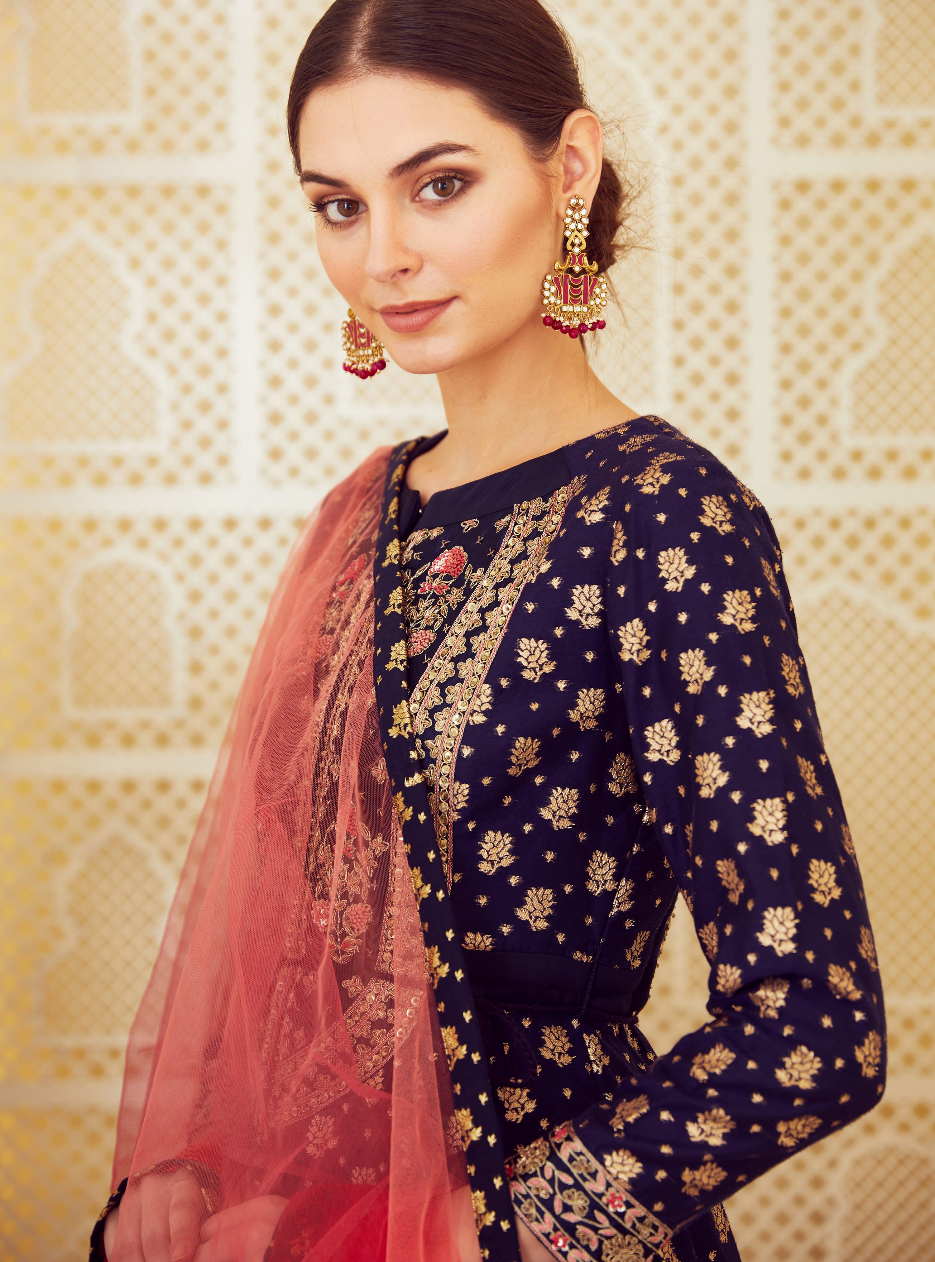 Navy Blue Anarkali Set