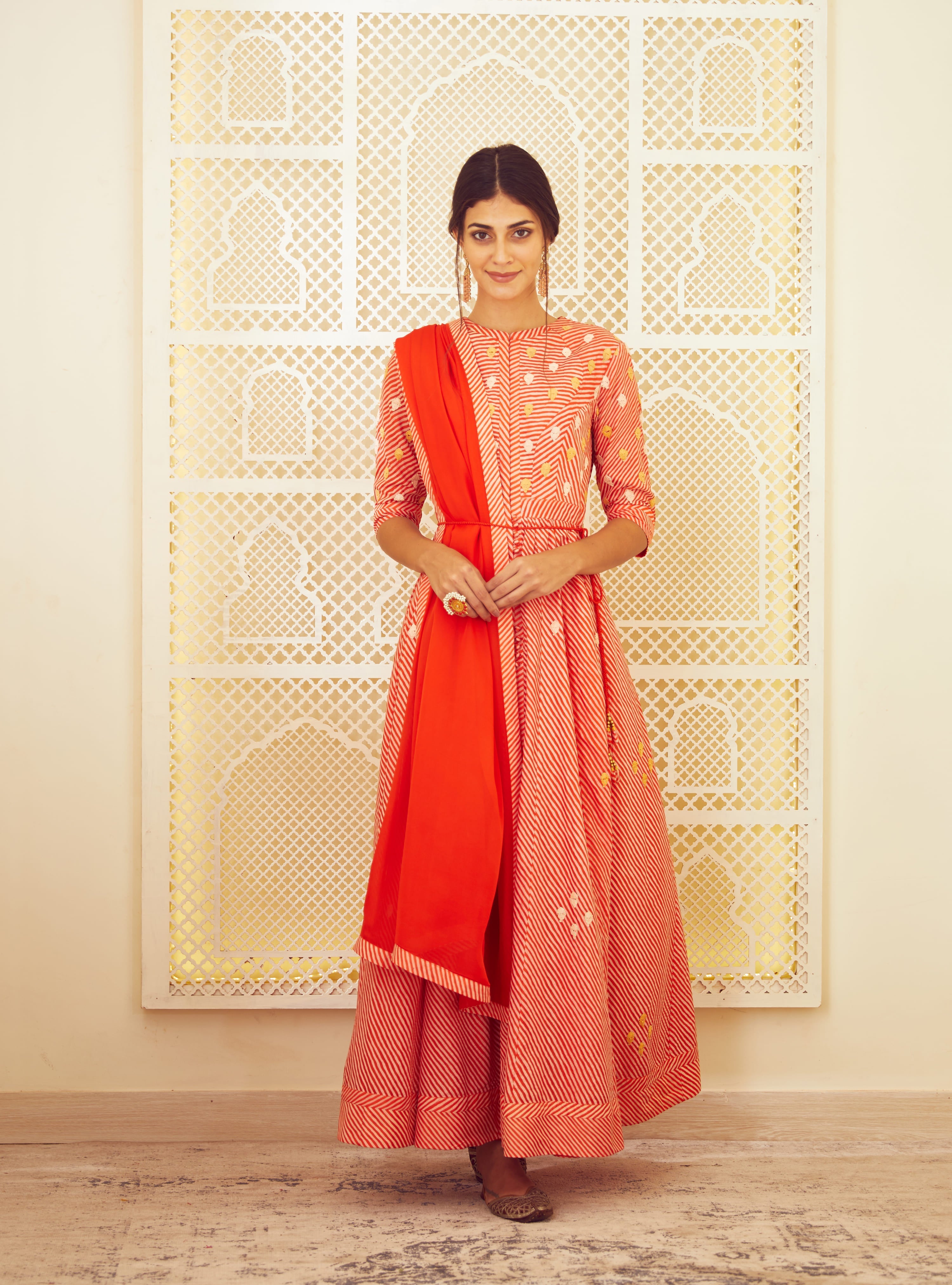 Orange Anarkali Set