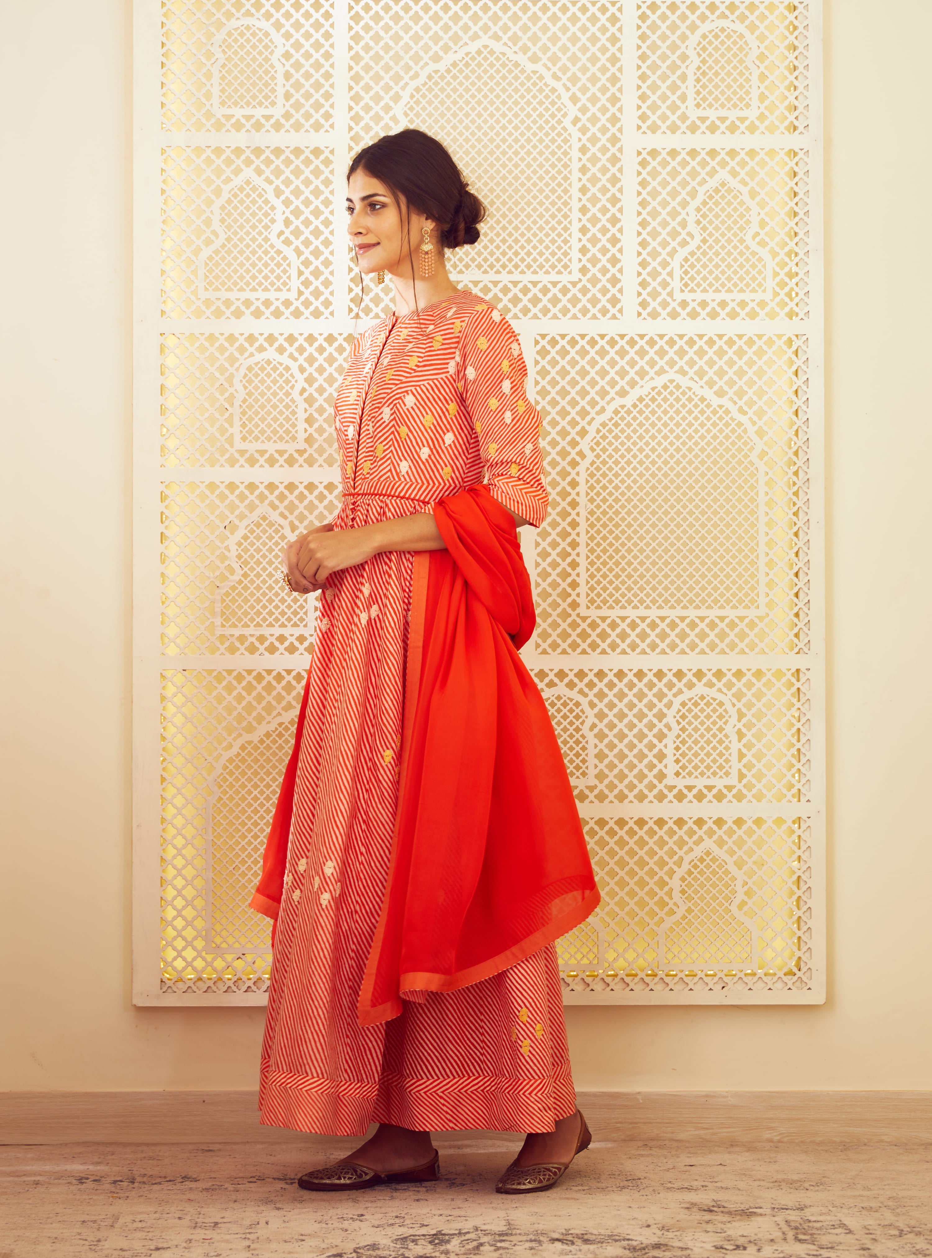 Orange Anarkali Set