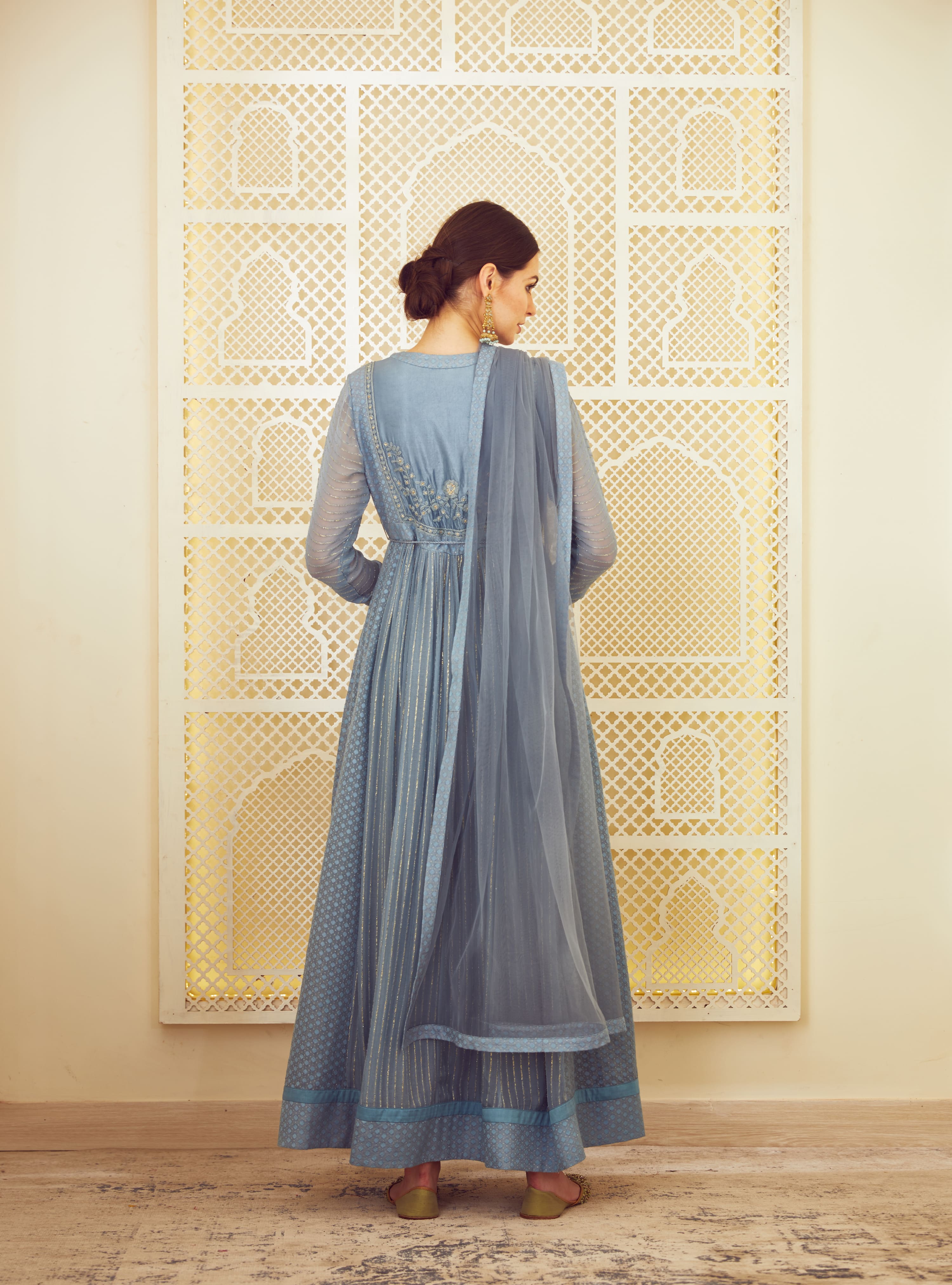 Blue Grey Anarkali Set