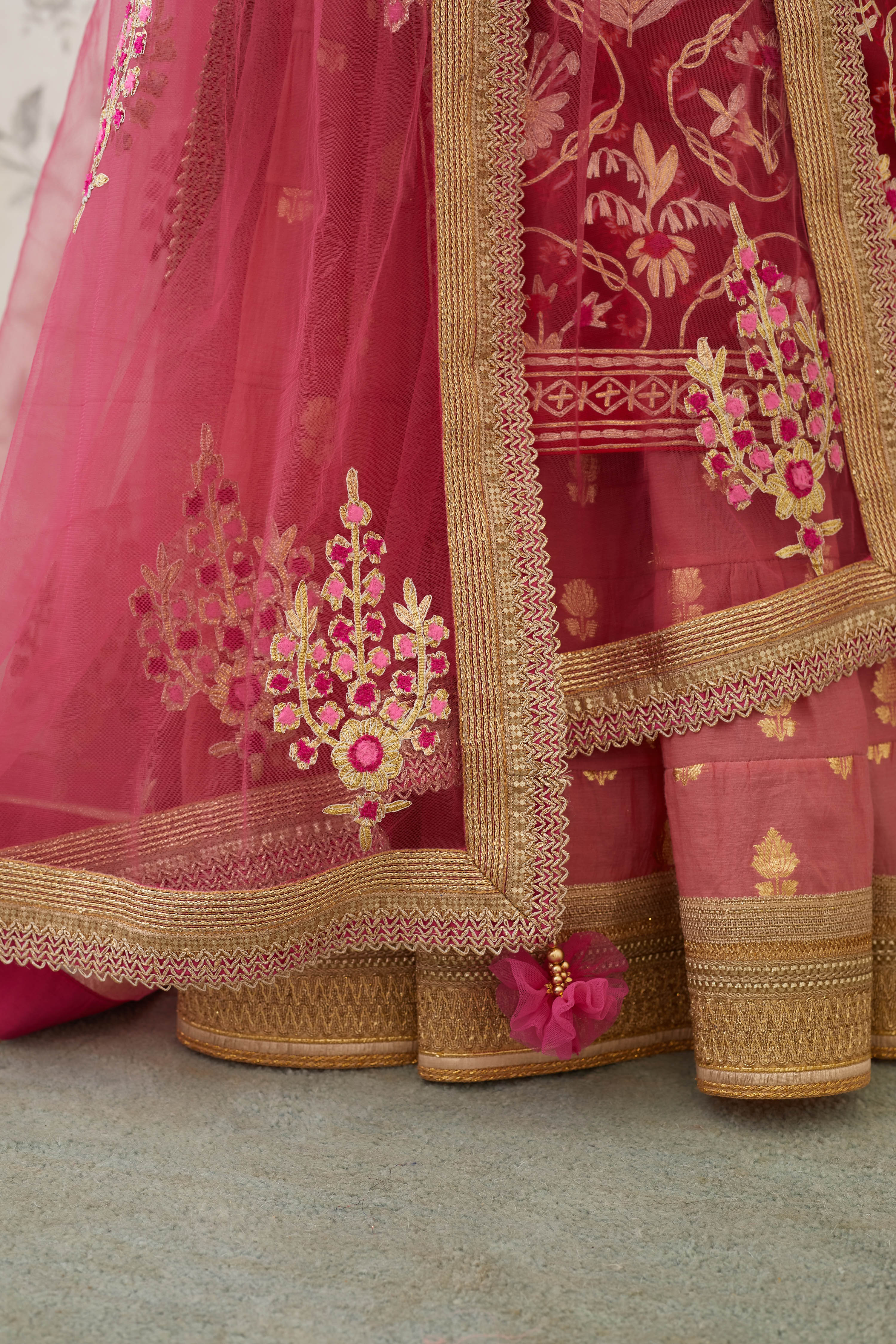 Maroon Coral Kurta Skirt Set