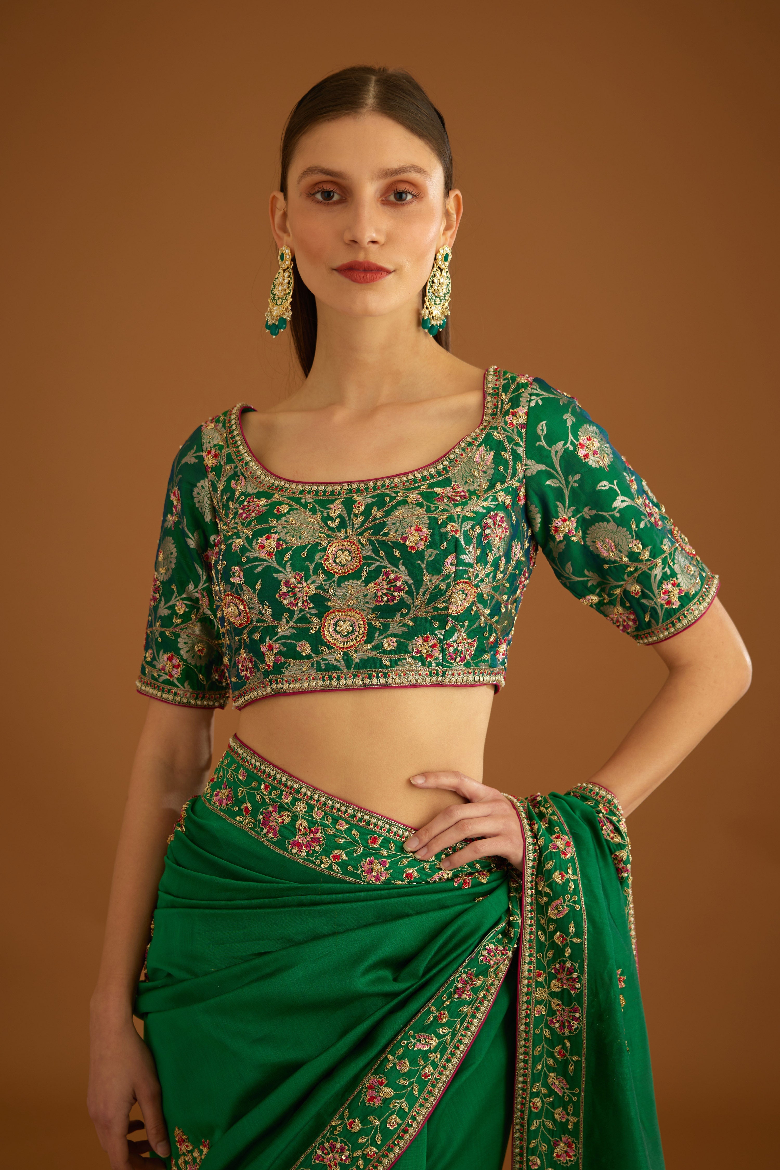 Alpine Green Saree Set