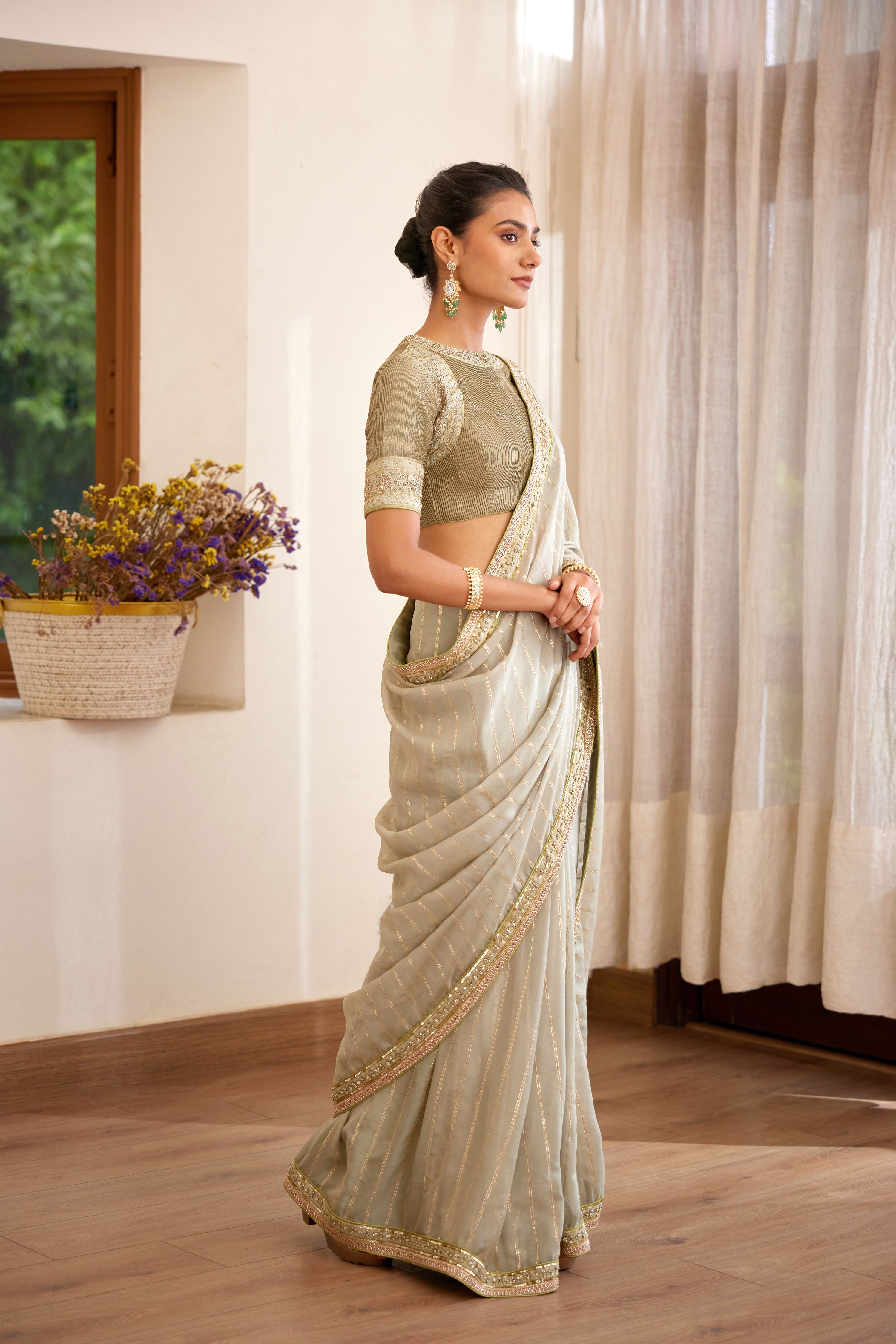 Fog Green Saree Set