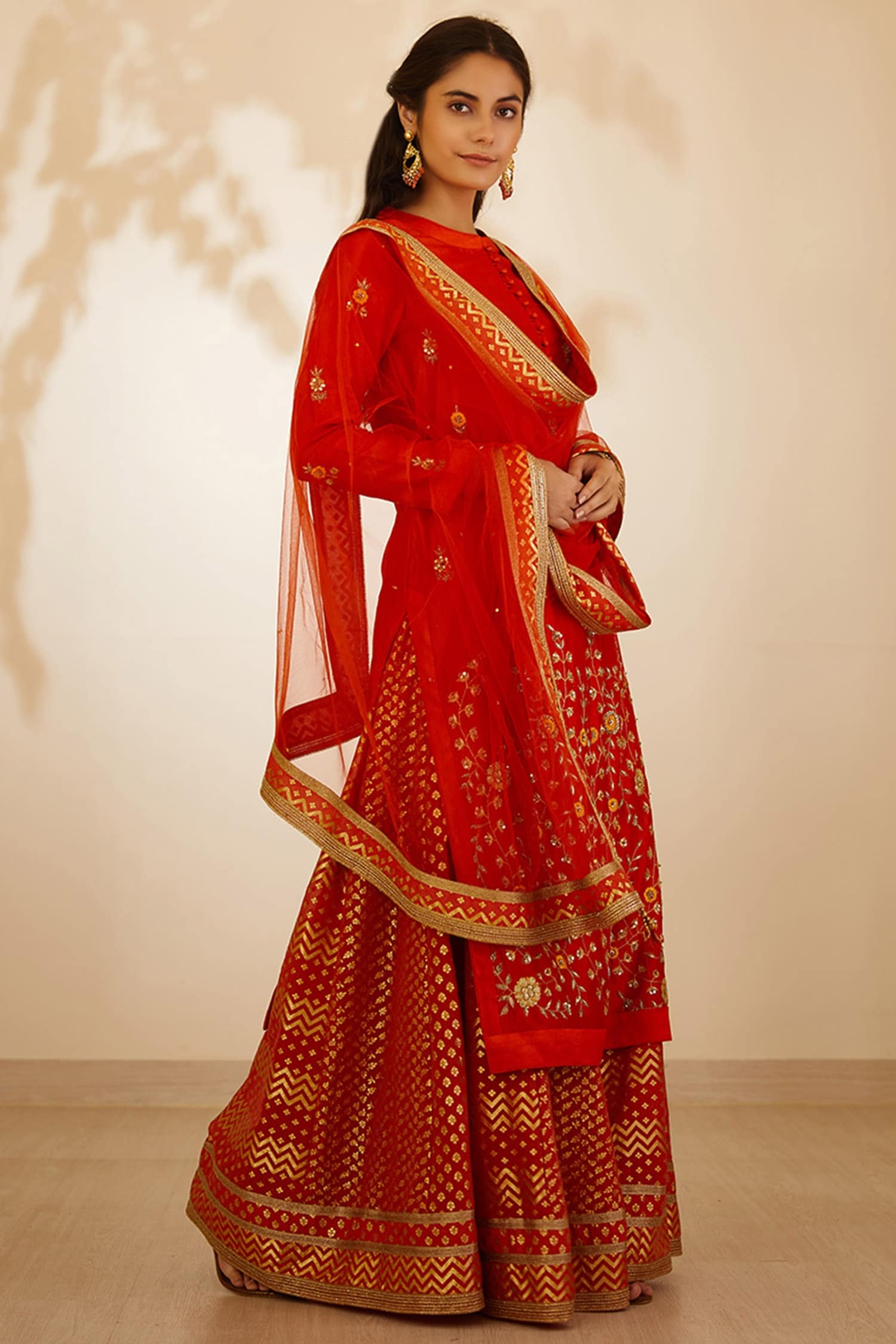 Burnt Orange Kurta & Skirt Set