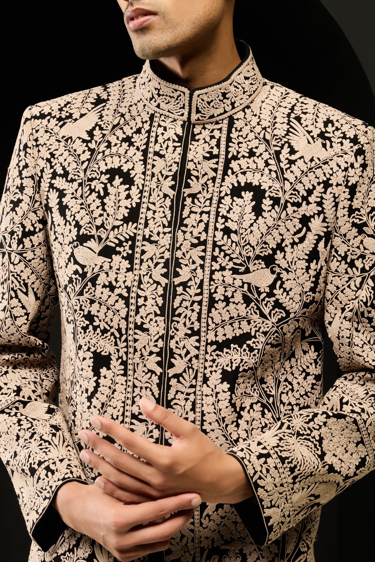 Black indowestern detailing with thread work