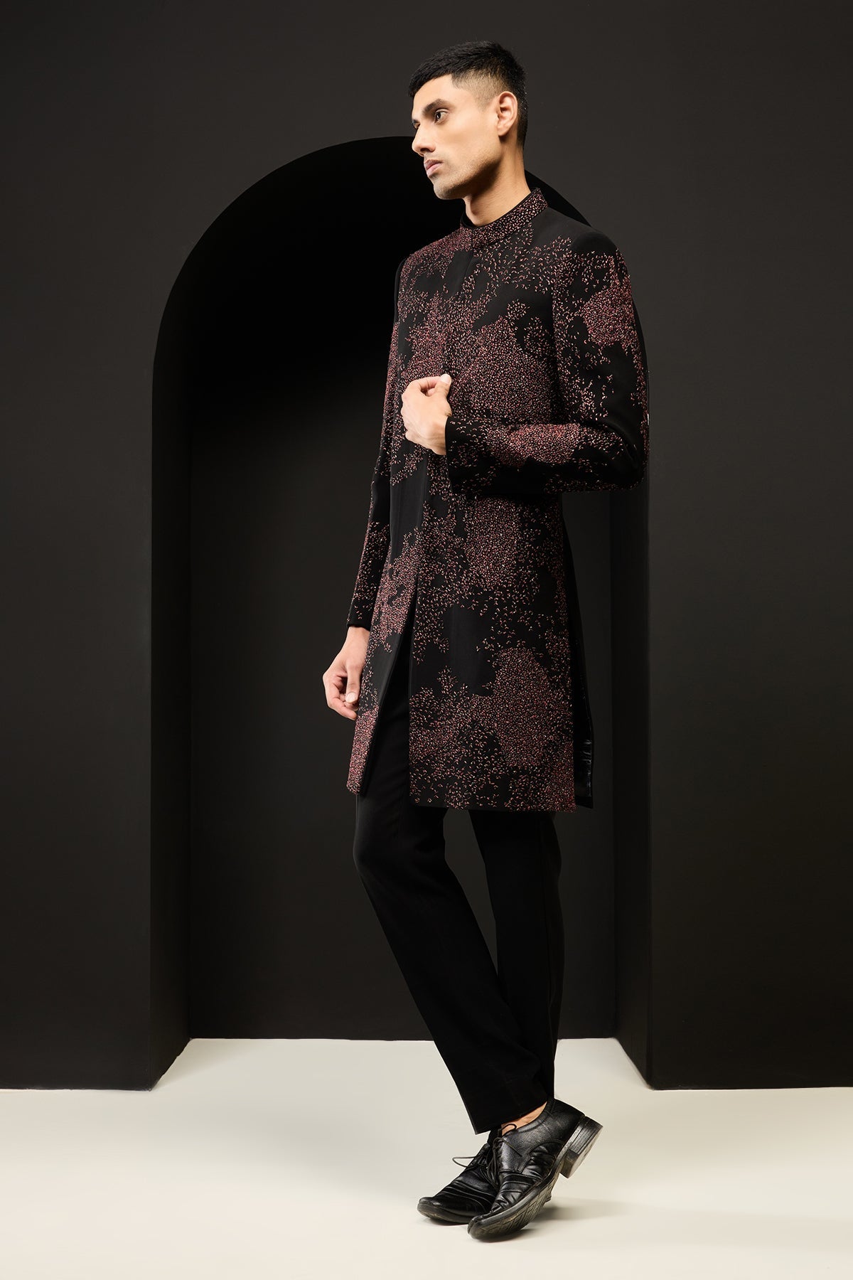 Black indo Western highlighting with sequins pearls and thread work