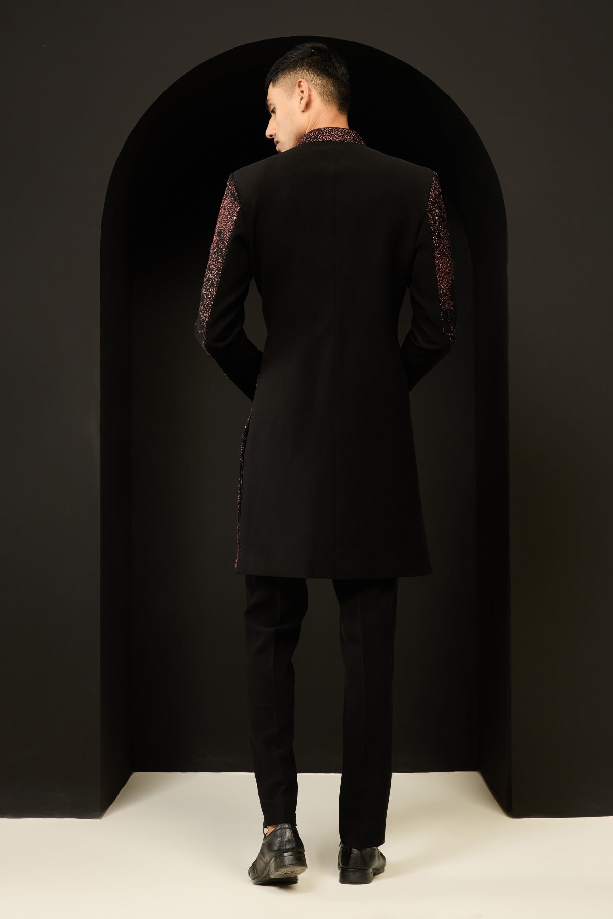 Black indo Western highlighting with sequins pearls and thread work